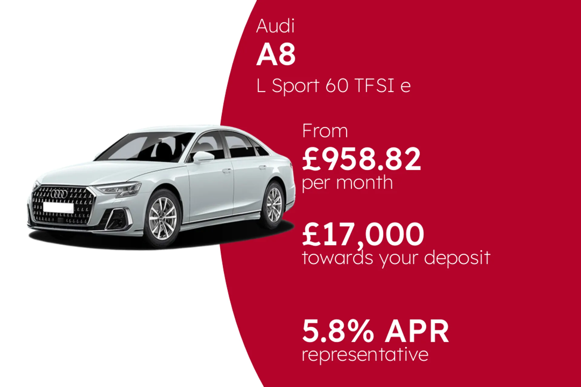 Audi L Sport 60 TFSI e quattro tiptronic PCP Finance Offer From £958.82 Per Month 5.80%