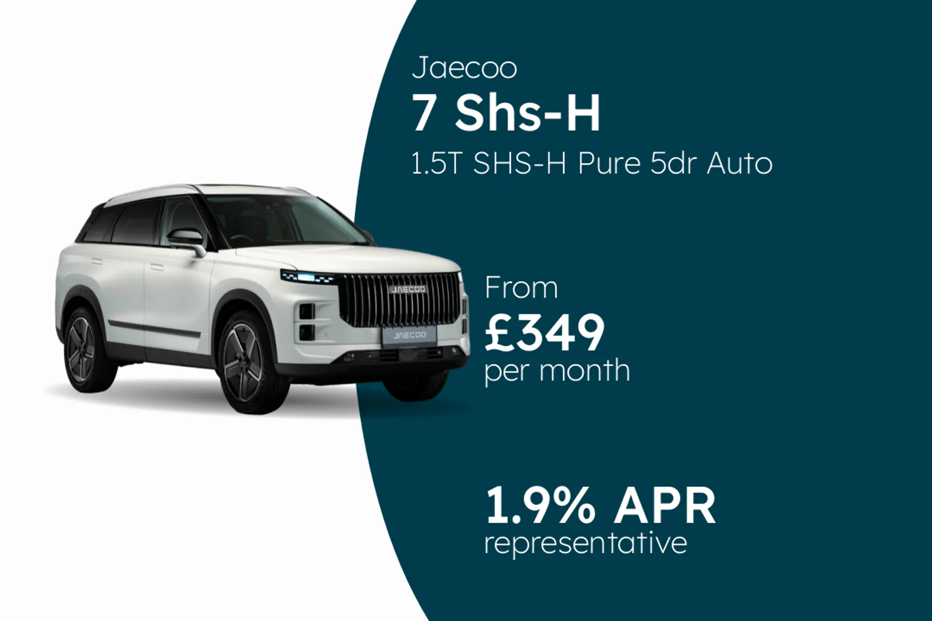Jaecoo 1.5T SHS-H Pure 5dr Auto PCP Finance Offer From £349.00 Per Month 1.90%