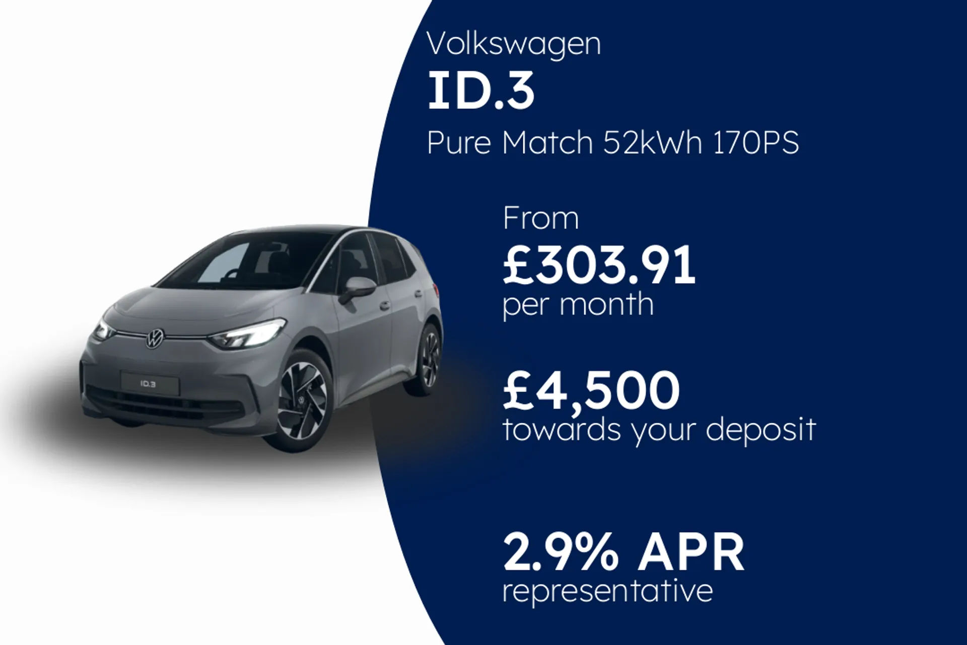 Volkswagen Pure Match 52kWh 170PS 1-speed automatic 5 Door PCP Finance Offer From £303.91 Per Month 2.90%