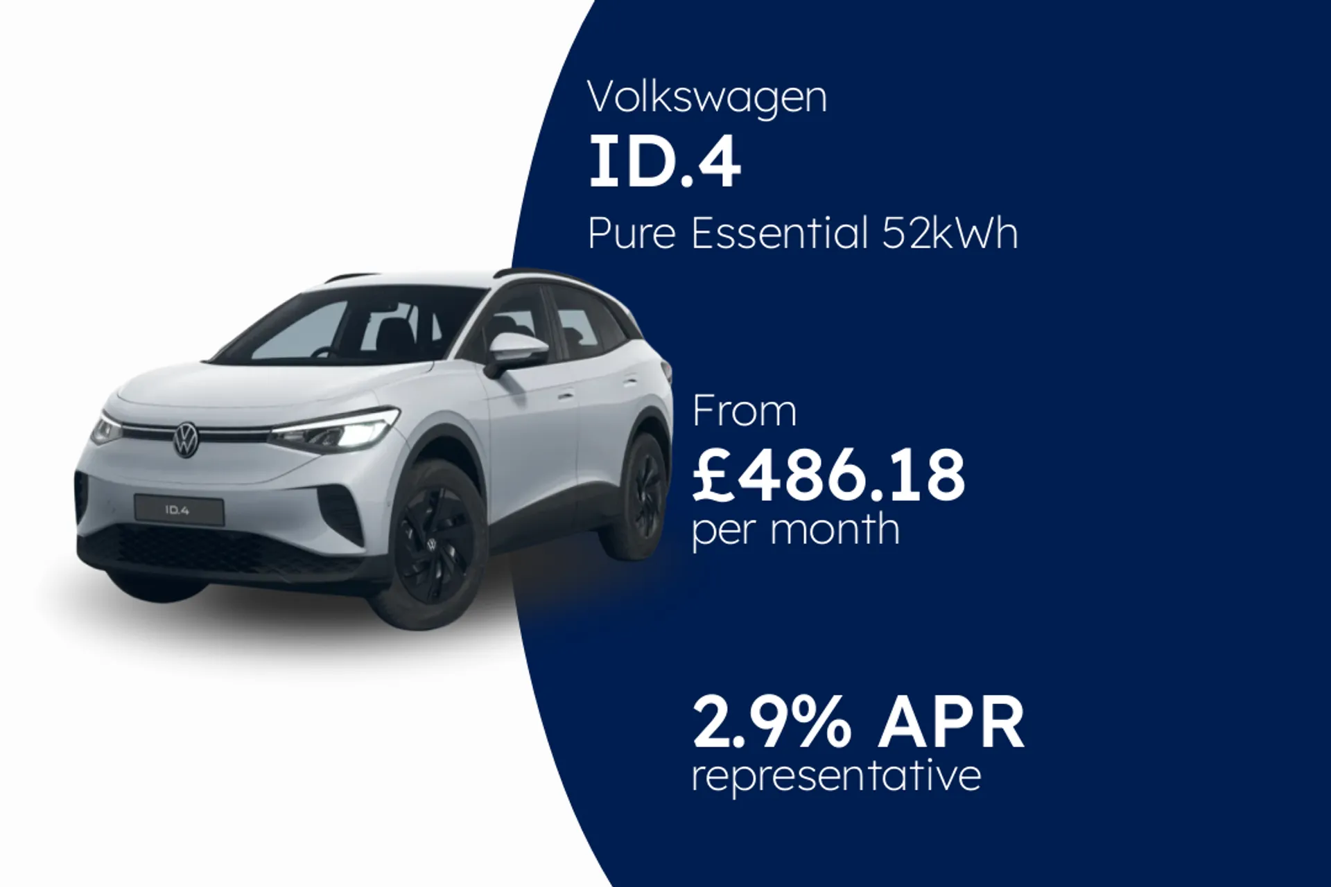 Volkswagen Pure Essential 52kWh 170PS 1-speed automatic 5 Door PCP Finance Offer From £486.18 Per Month 2.90%