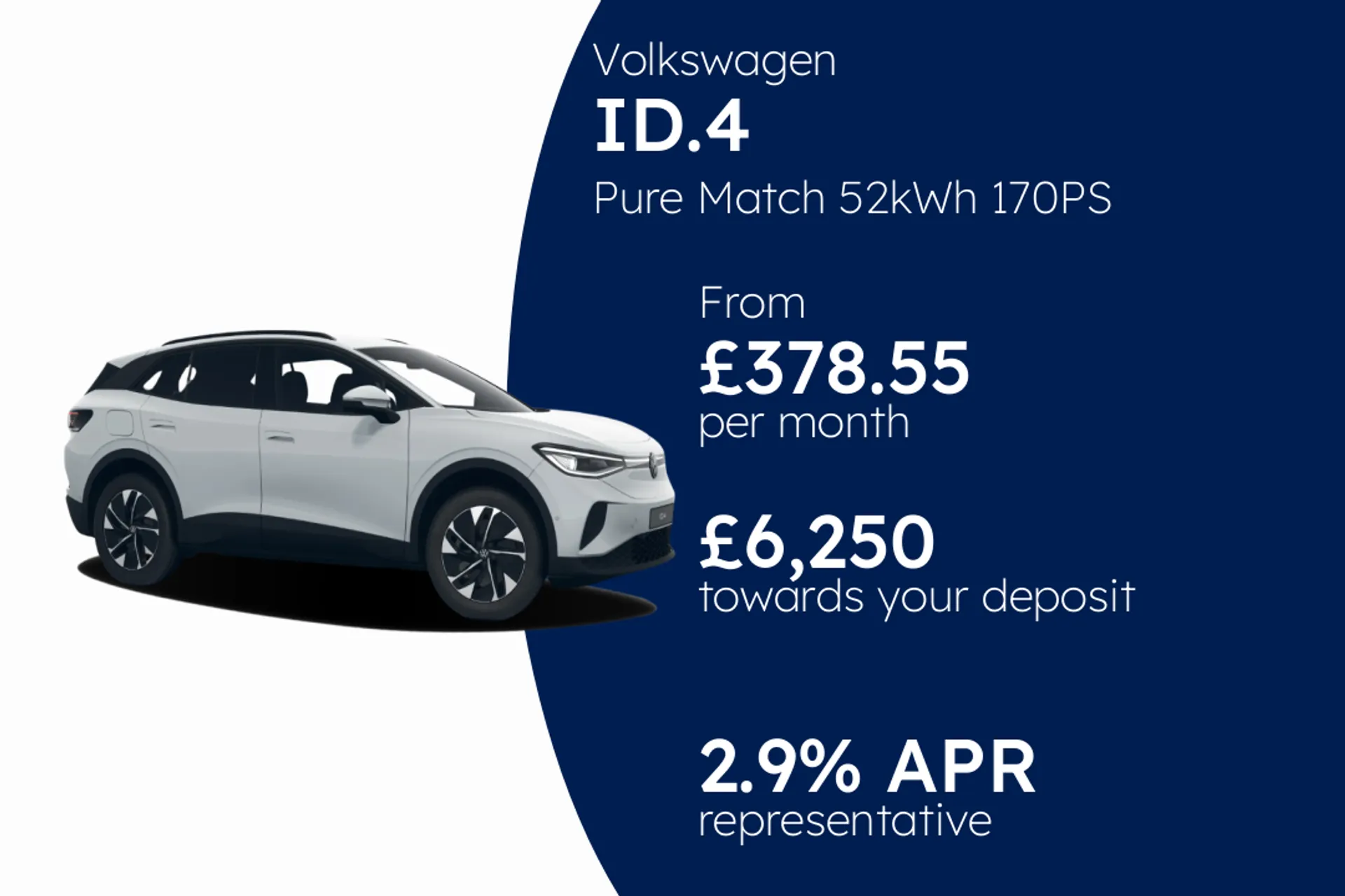 Volkswagen Pure Match 52kWh 170PS 1-speed automatic 5 Door PCP Finance Offer From £378.55 Per Month 2.90%