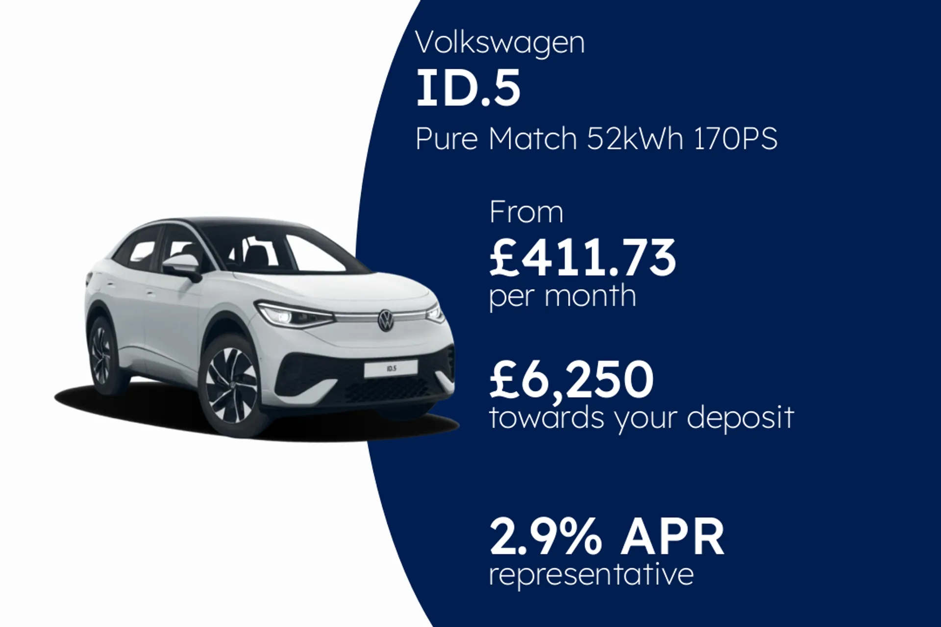 Volkswagen Pure Match 52kWh 170PS 1-speed automatic 5 Door PCP Finance Offer From £411.73 Per Month 2.90%