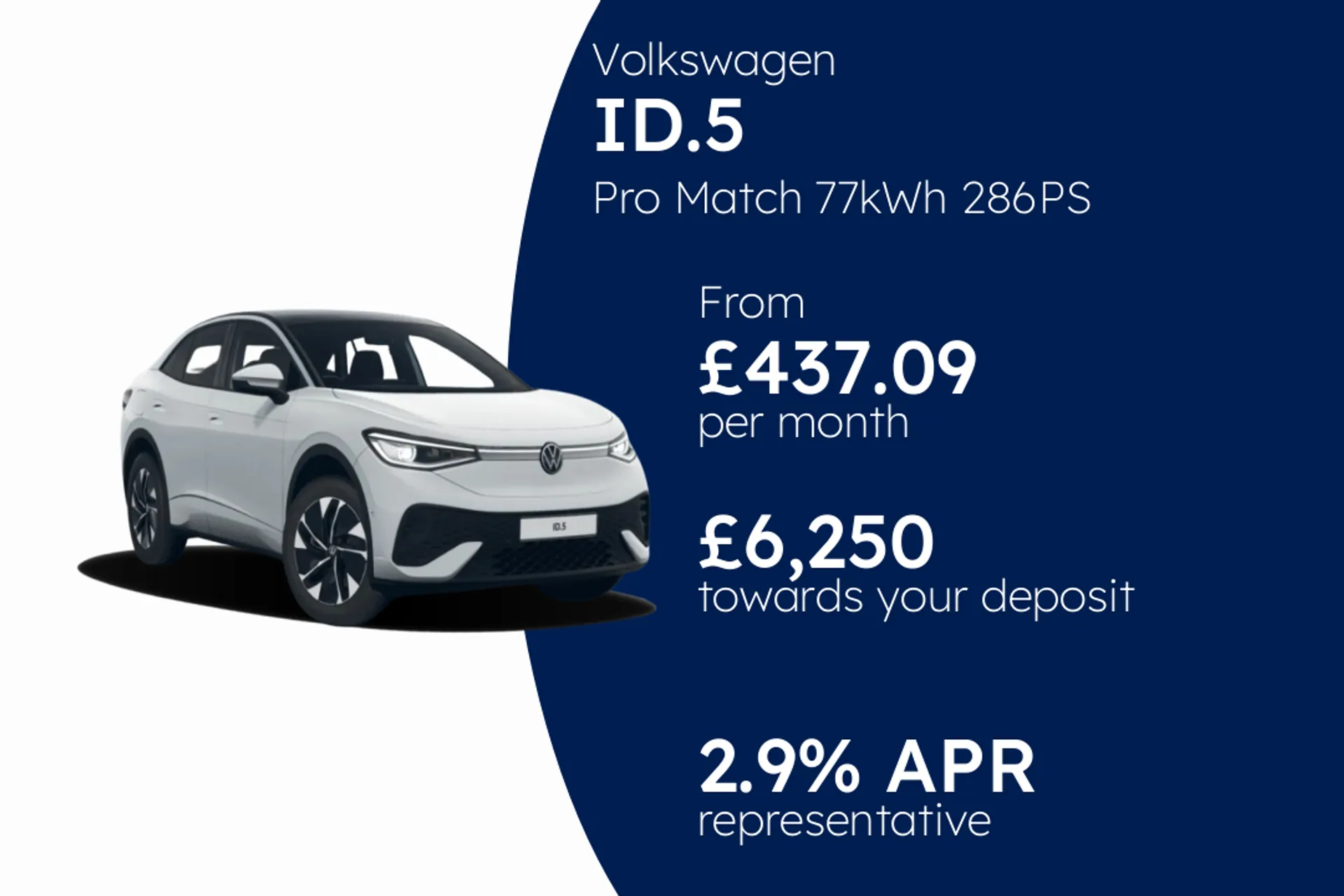 Volkswagen Pro Match 77kWh 286PS 1-speed automatic 5 Door PCP Finance Offer From £437.09 Per Month 2.90%