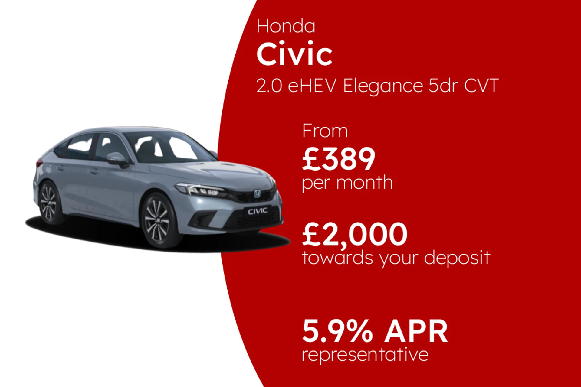 Honda 2.0 eHEV Elegance 5dr CVT PCP Finance Offer From £389.00 Per Month 5.90%