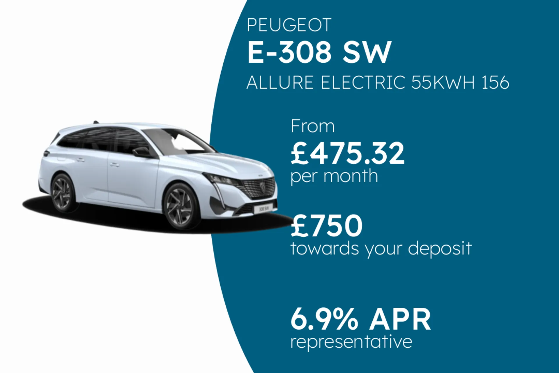PEUGEOT ALLURE ELECTRIC 55KWH 156 PCP Finance Offer From £475.32 Per Month 6.90%