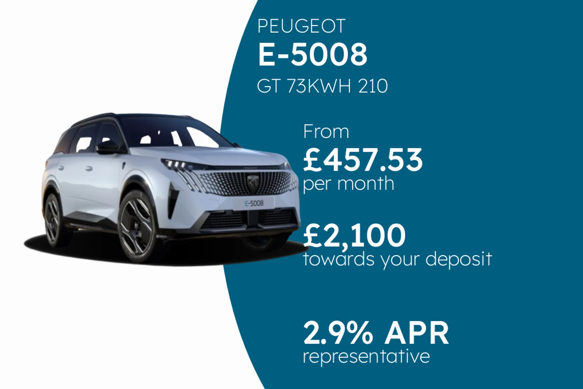 PEUGEOT GT 73KWH 210 PCP Finance Offer From £457.53 Per Month 2.90%