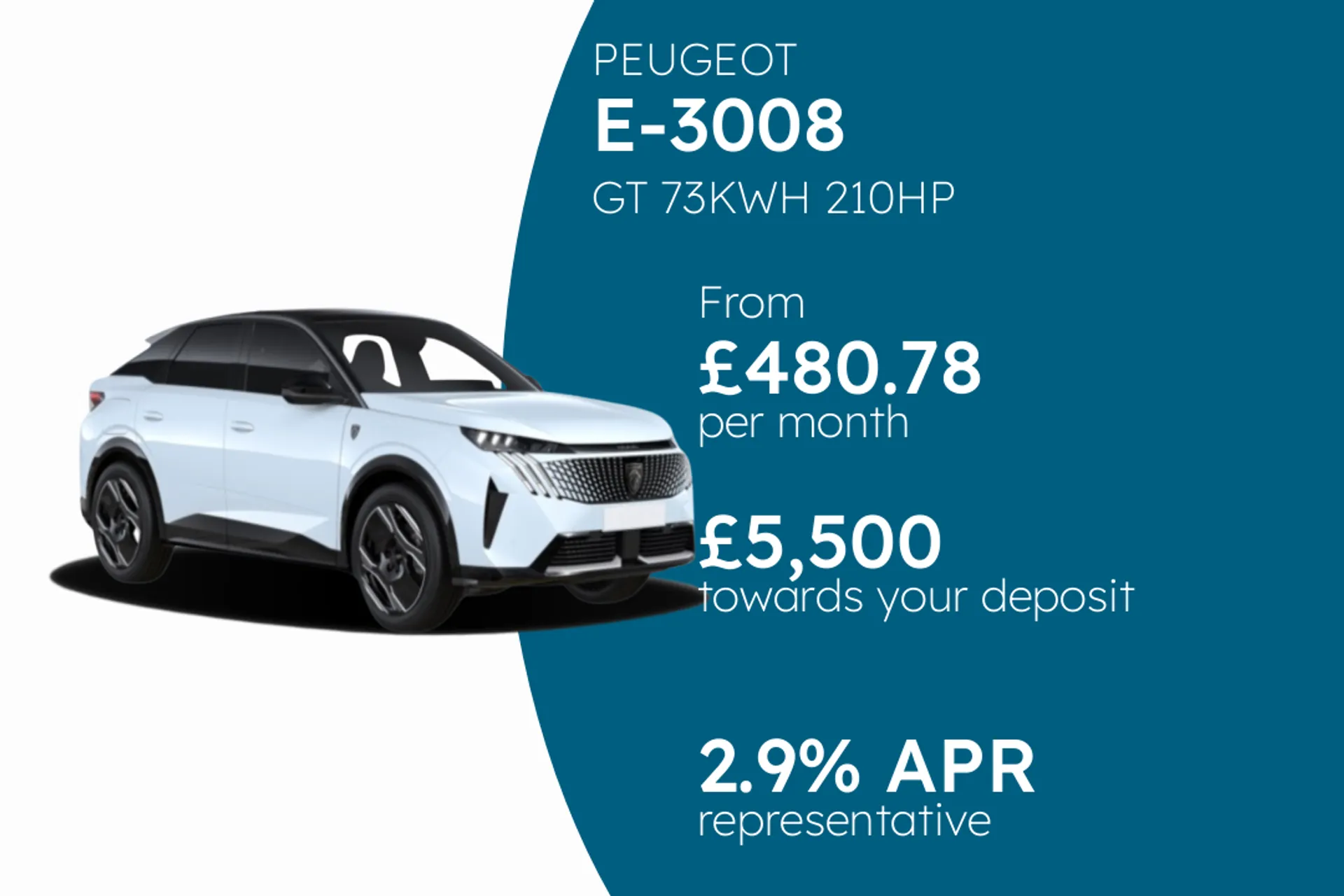PEUGEOT GT 73KWH 210HP PCP Finance Offer From £480.78 Per Month 2.90%