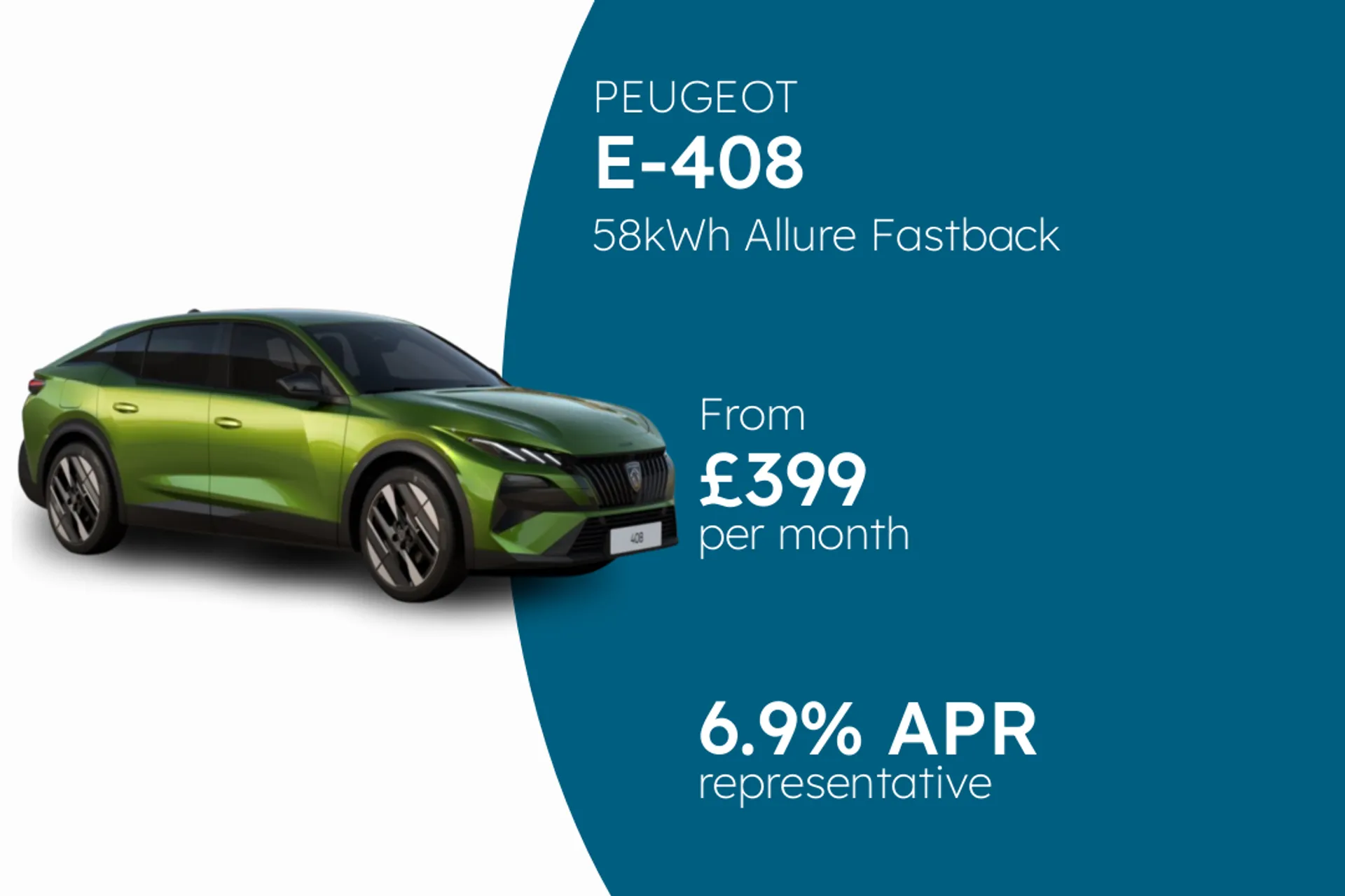 PEUGEOT 58kWh Allure Fastback 5dr Electric Auto (210 ps) PCP Finance Offer From £399.00 Per Month 6.90%