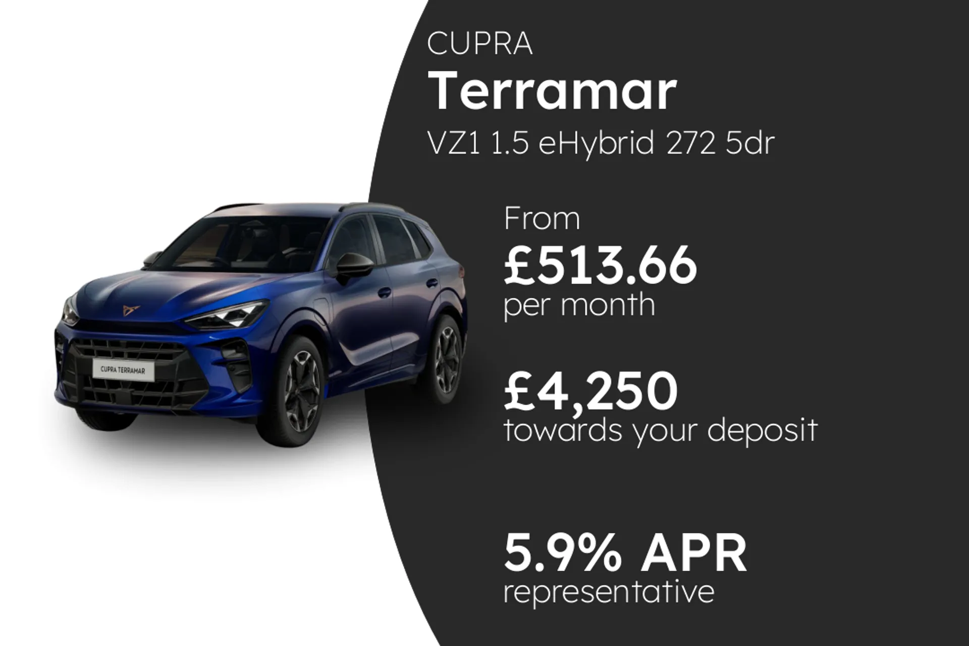 CUPRA VZ1 1.5 eHybrid 272 5dr DSG PCP Finance Offer From £513.66 Per Month 5.90%