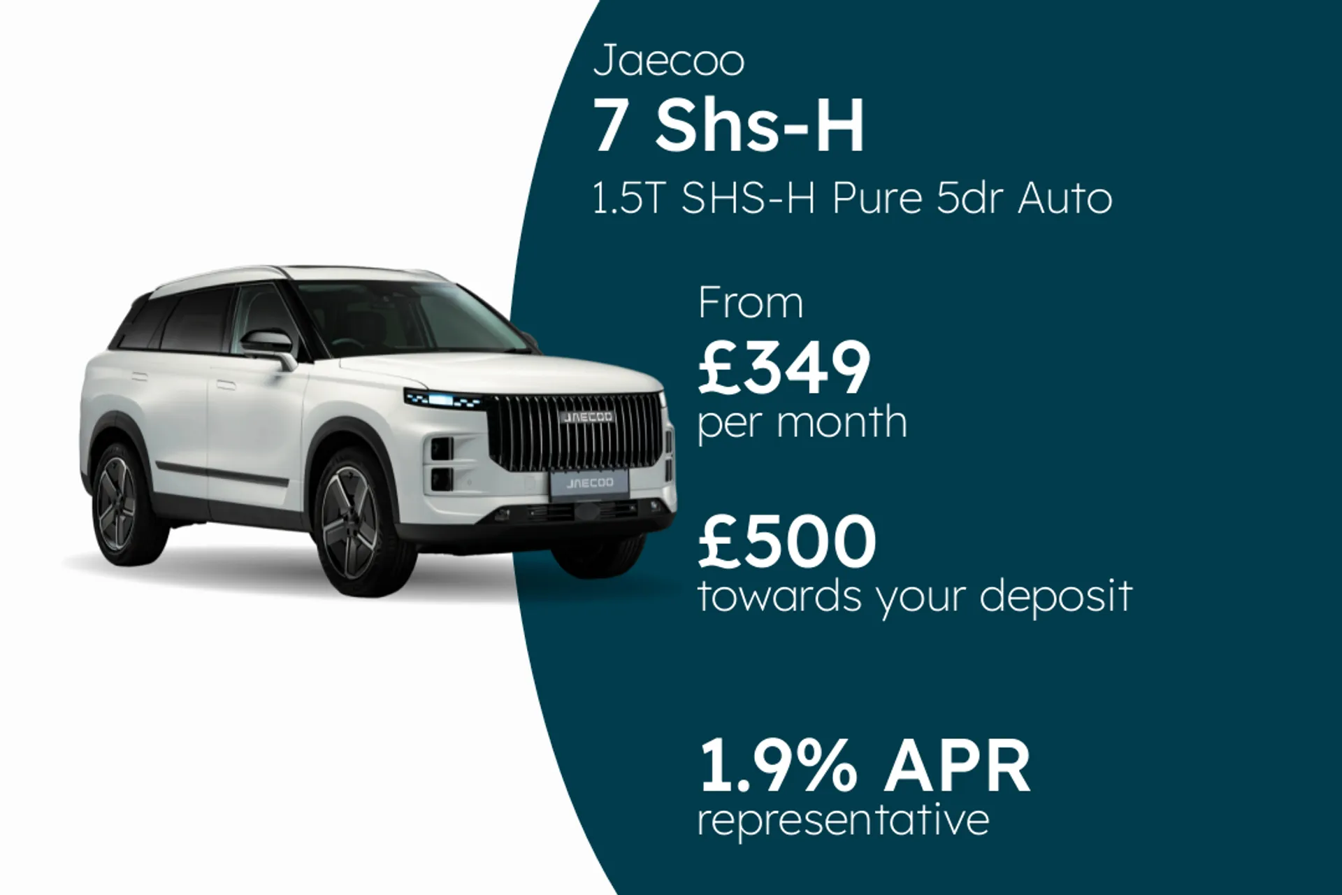 Jaecoo 1.5T SHS-H Pure 5dr Auto PCP Finance Offer From £349.00 Per Month 1.90%