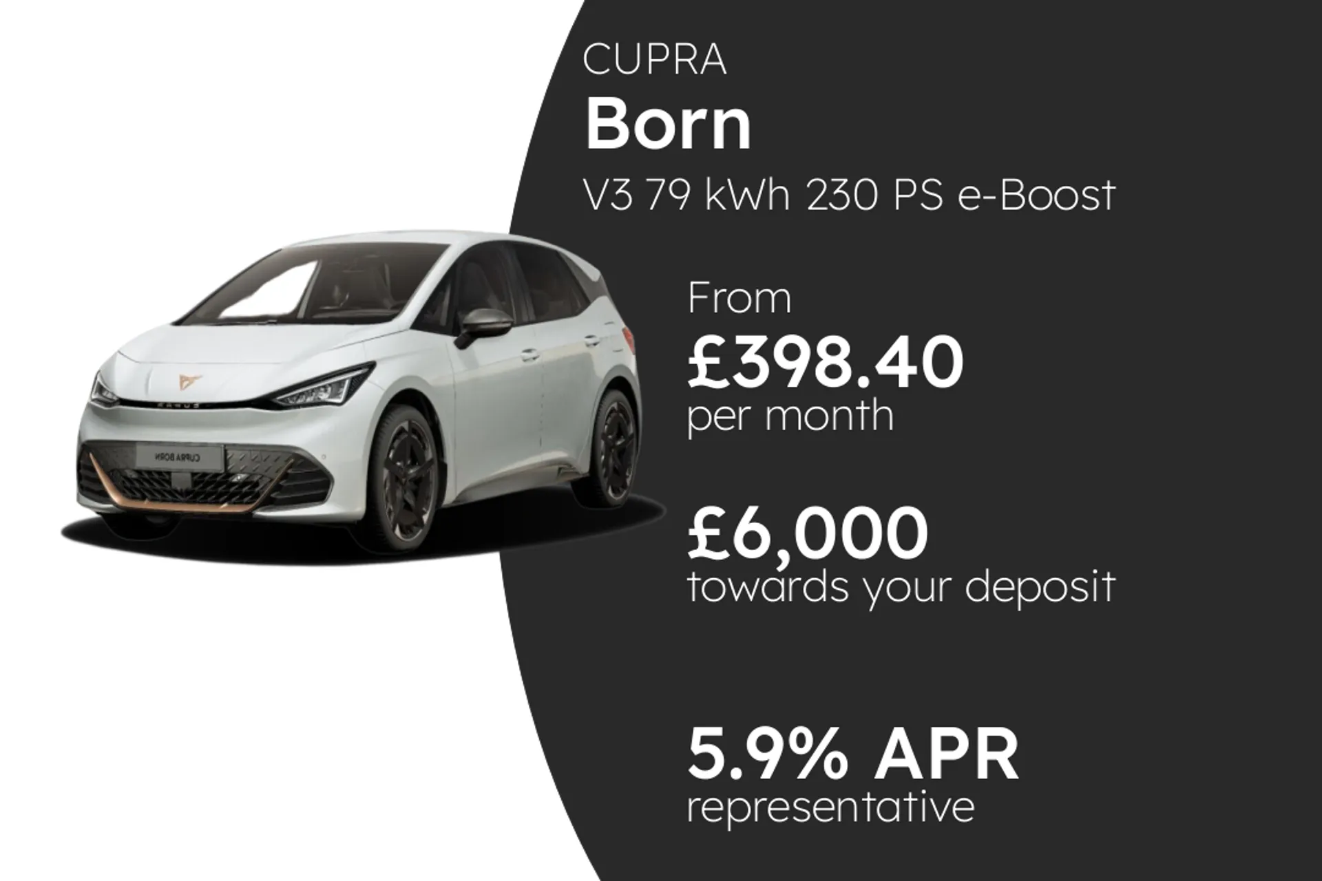 CUPRA V3 79 kWh 230 PS e-Boost 1 (From Stock Only) PCP Finance Offer From £398.40 Per Month 5.90%