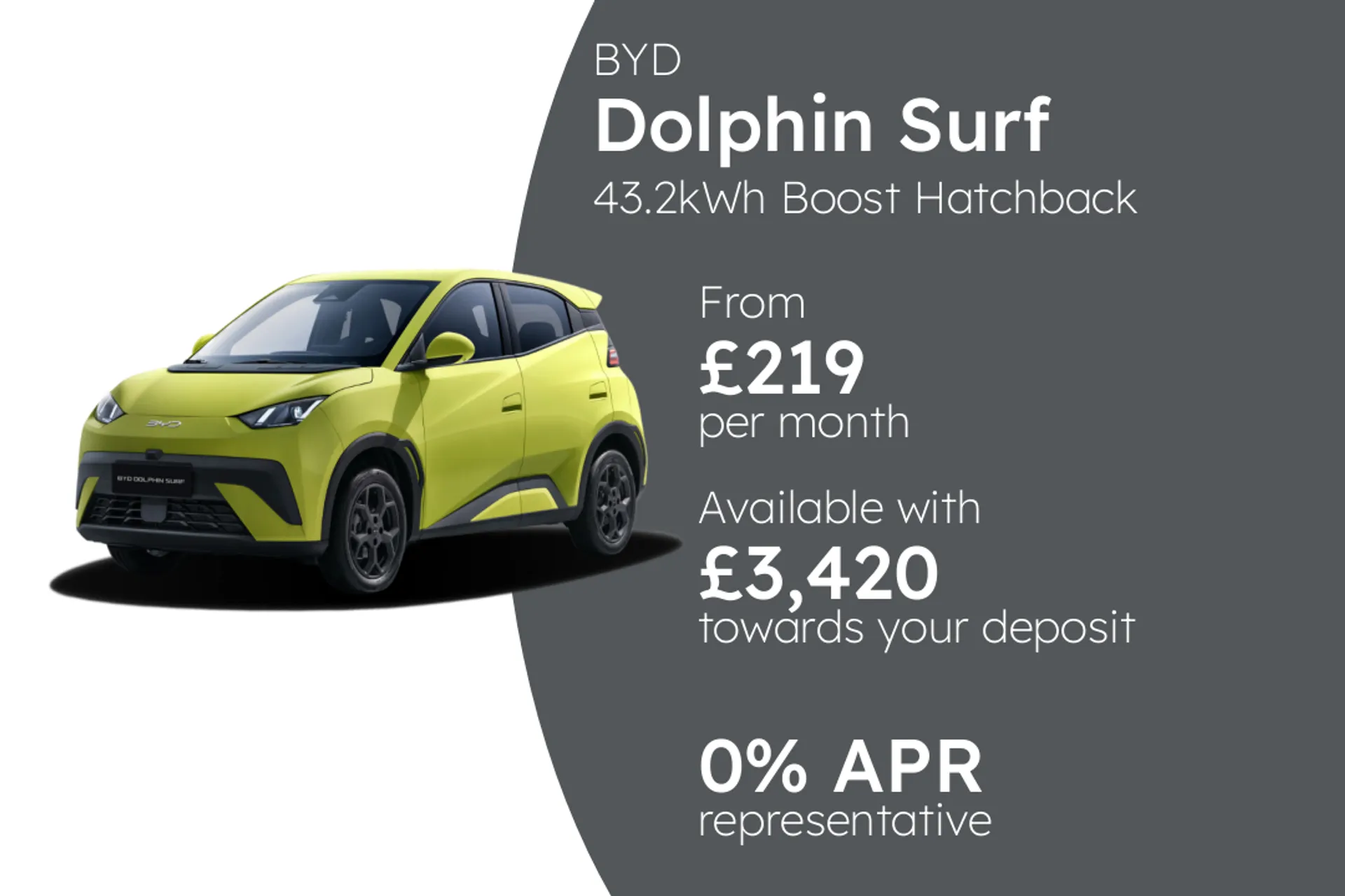 BYD 43.2kWh Boost Hatchback 5dr Electric Auto (87 ps) PCP Finance Offer From £219.00 Per Month 0.00%