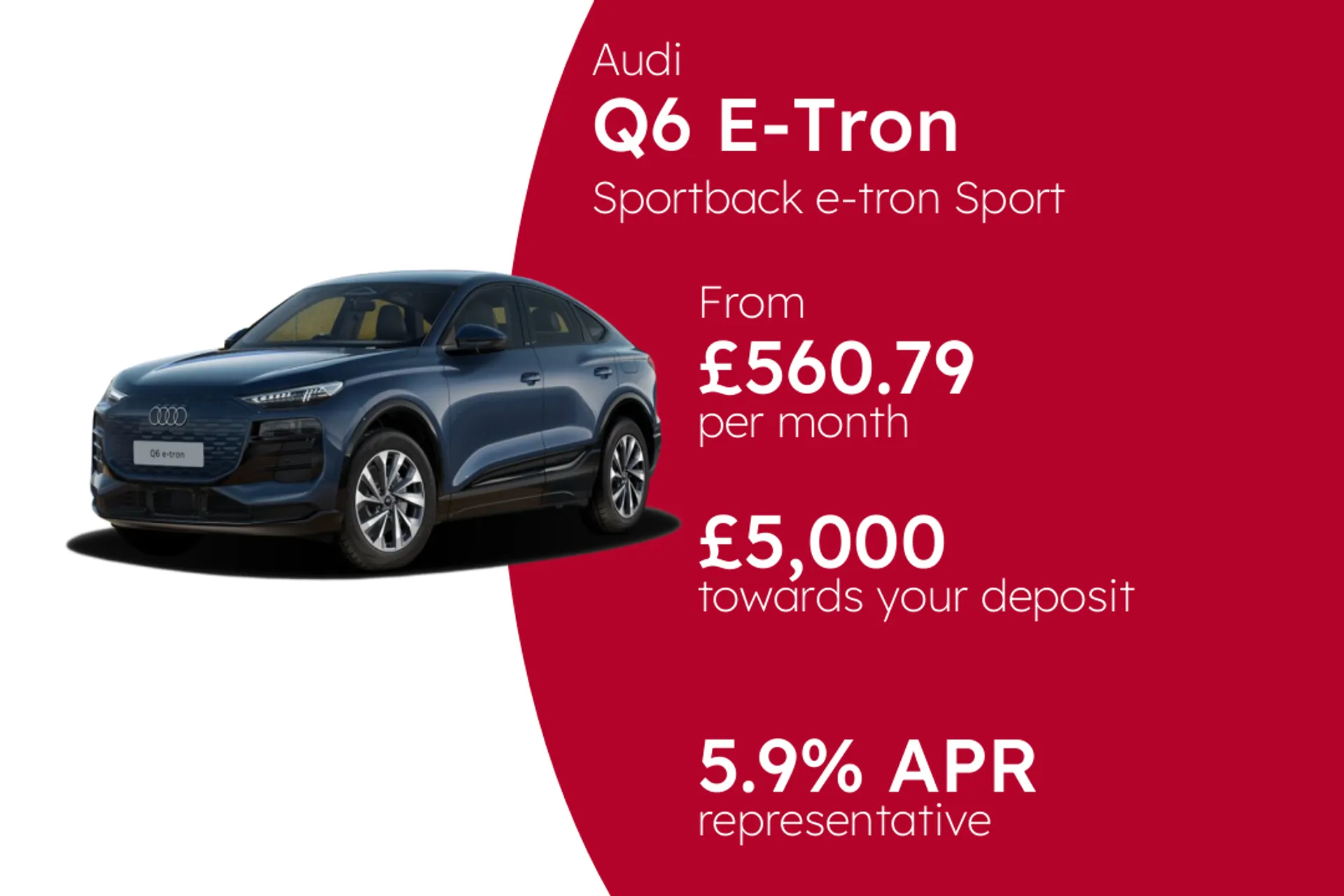 Audi Sportback e-tron Sport PCP Finance Offer From £560.79 Per Month  