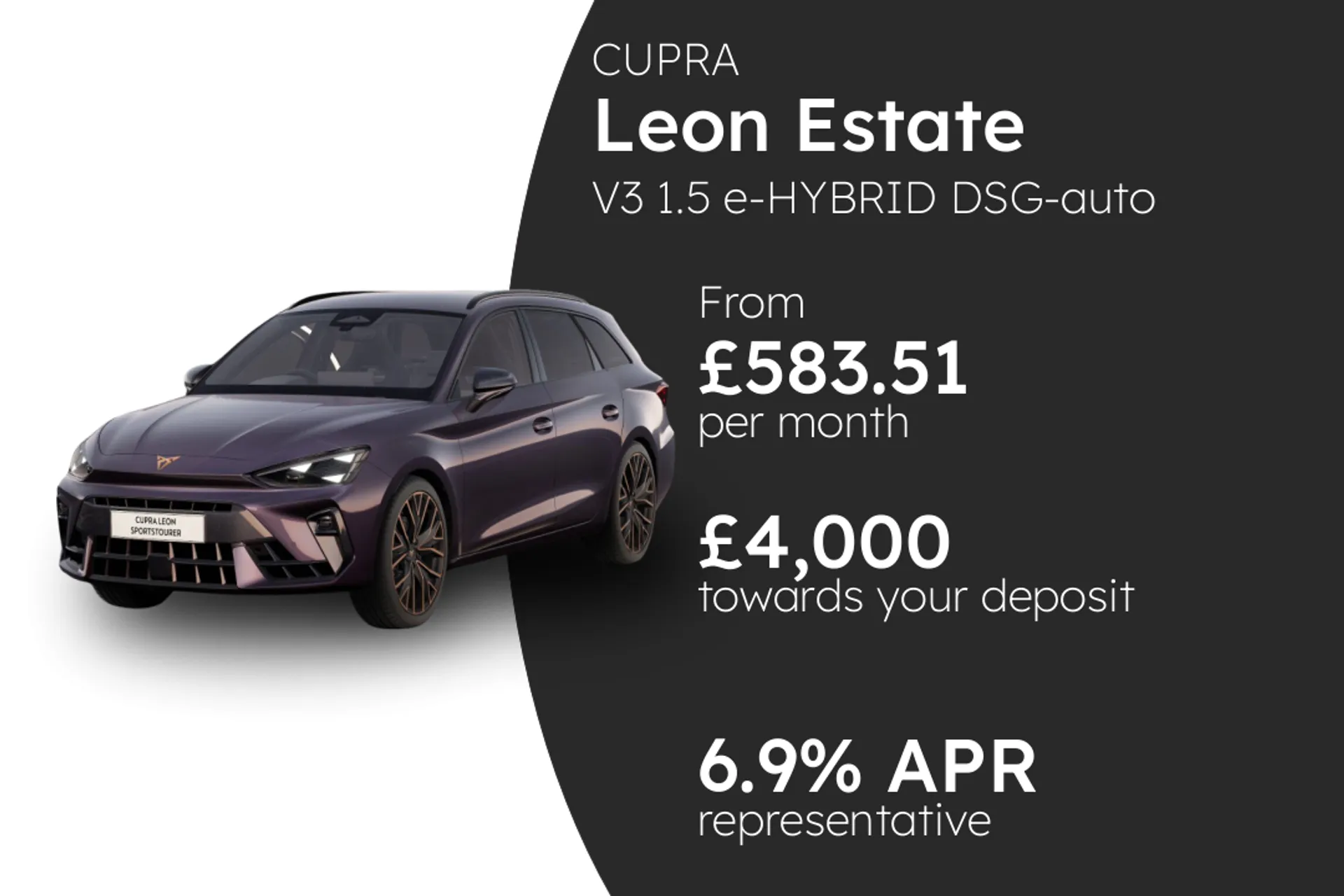 CUPRA V3 1.5 e-HYBRID DSG-auto 204PS1 PCP Finance Offer From £583.51 Per Month  