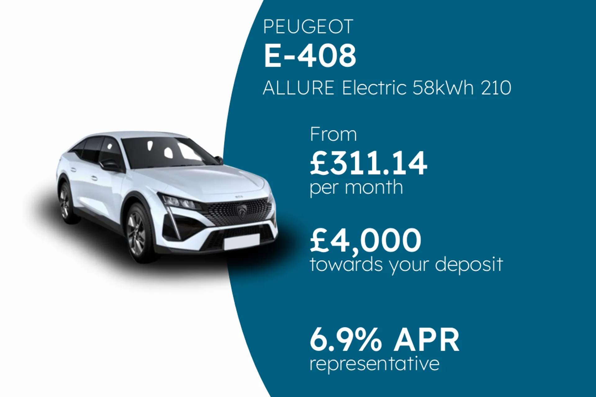 PEUGEOT ALLURE Electric 58kWh 210 PCP Finance Offer From £311.14 Per Month  