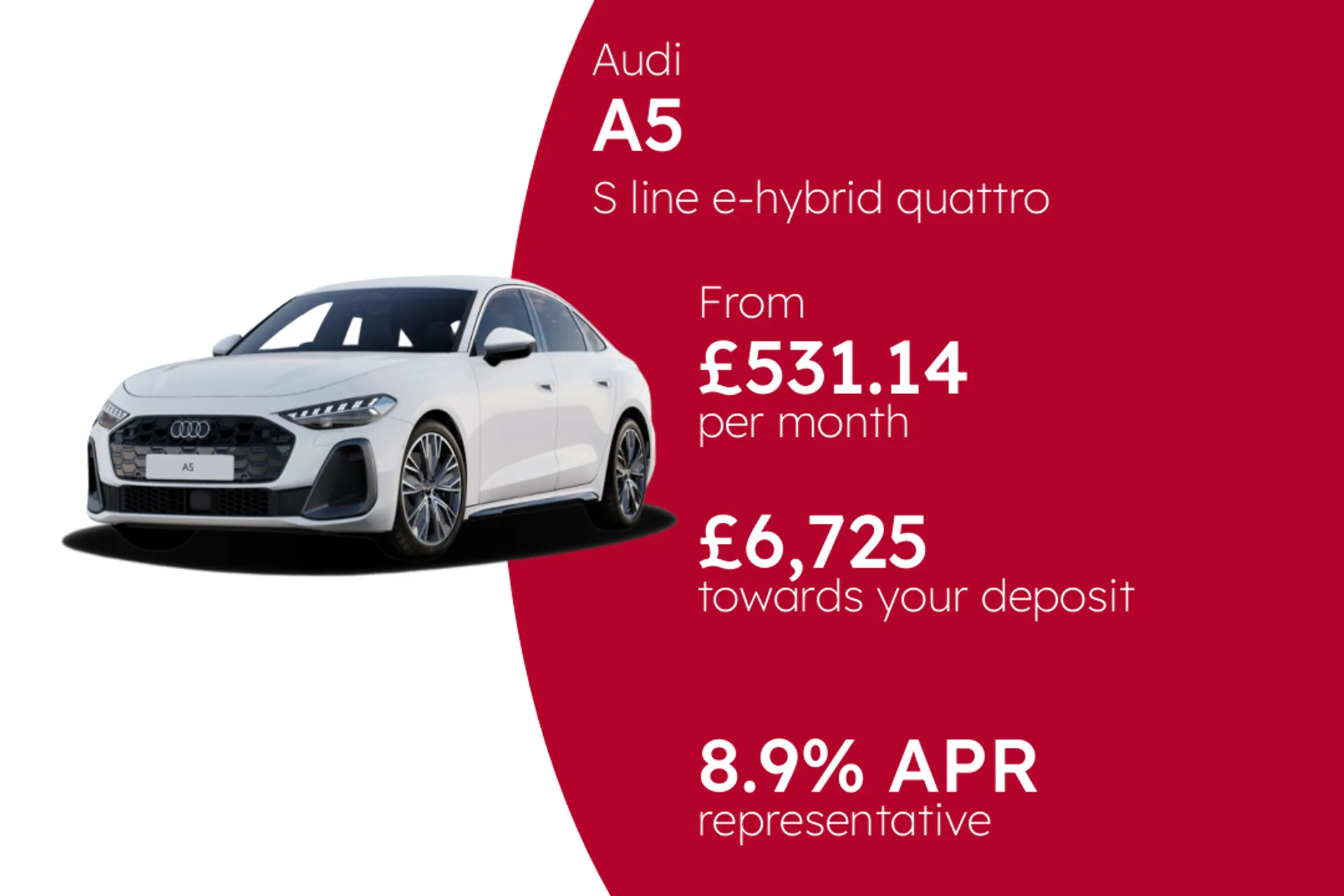 Audi S line e-hybrid quattro 299 PS S tronic PCP Finance Offer From £531.14 Per Month  
