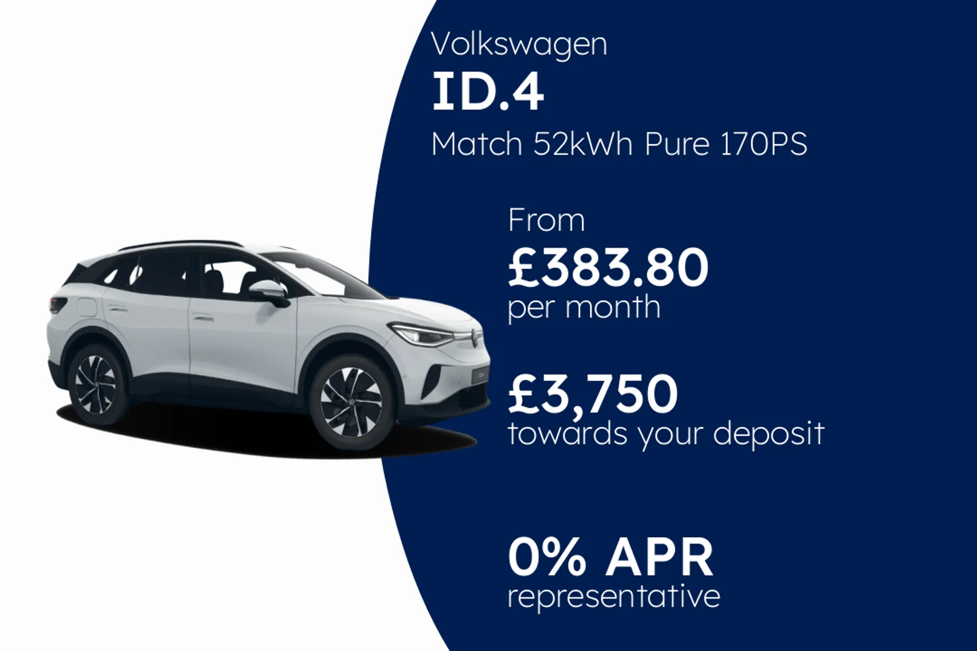Volkswagen Match 52kWh Pure 170PS 1-speed automatic 5 Door PCP Finance Offer From £383.80 Per Month