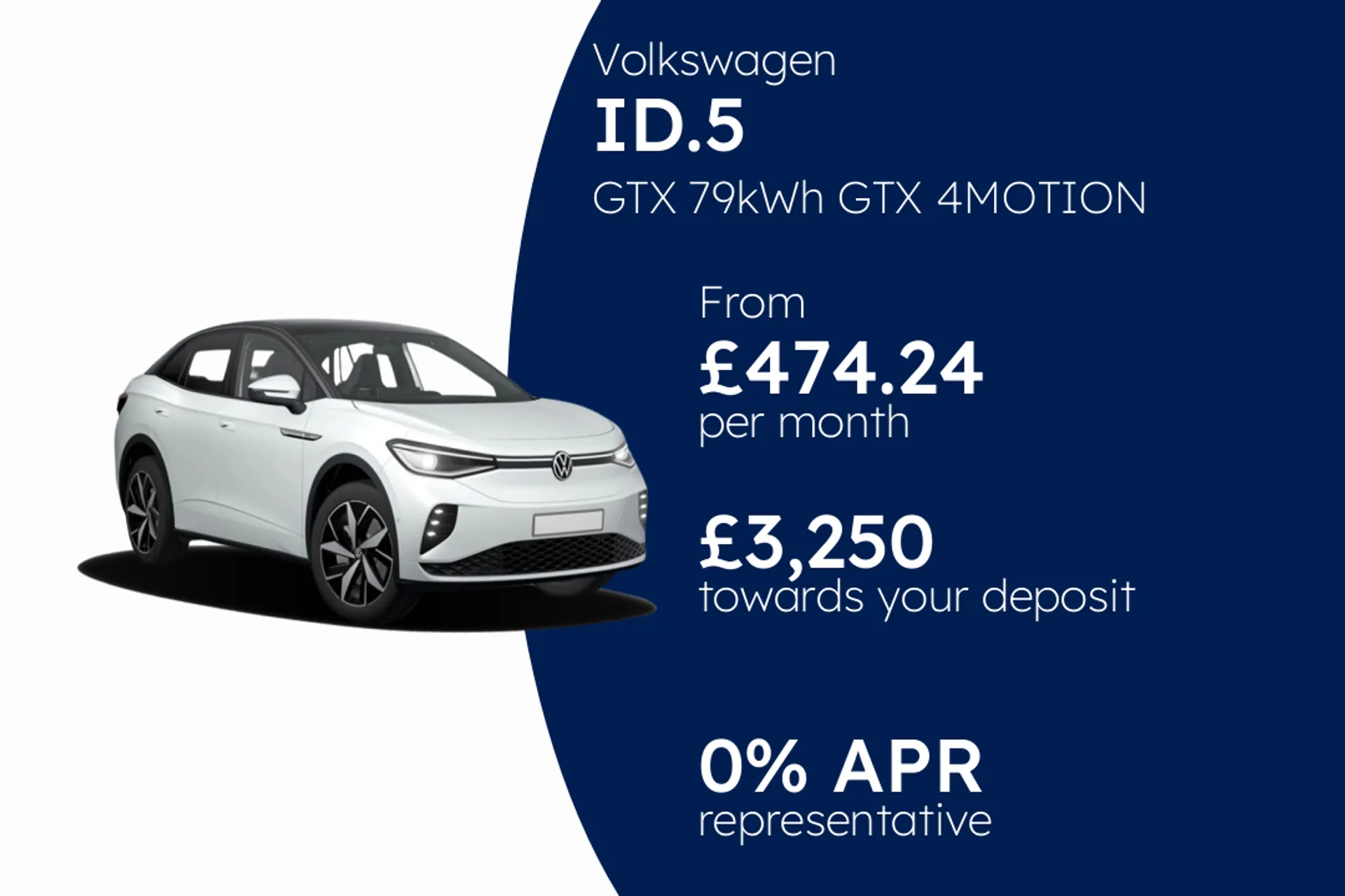 Volkswagen GTX 79kWh GTX 4MOTION 340PS 1-speed automatic 5 Door PCP Finance Offer From £474.24 Per Month  