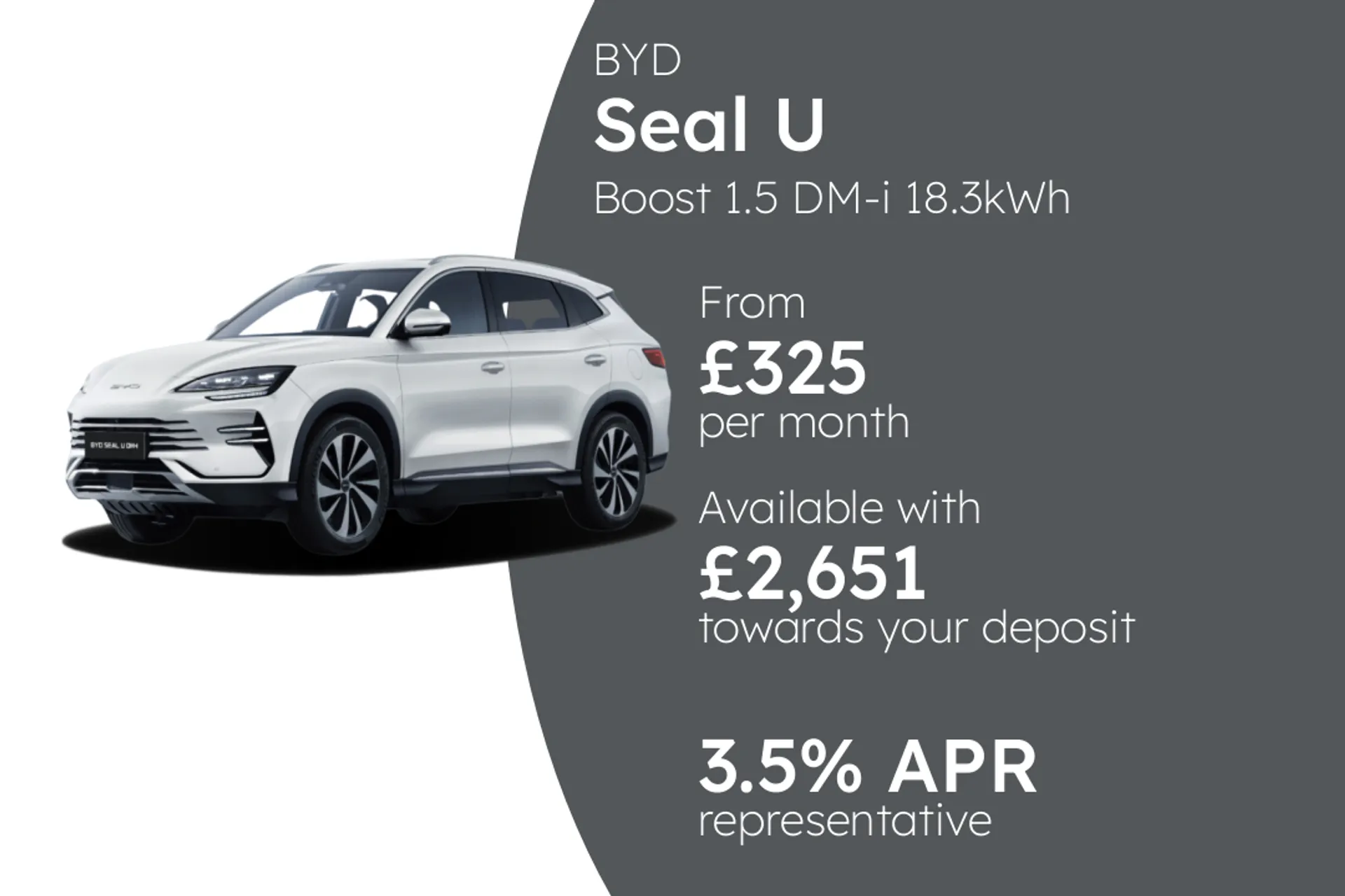 BYD Boost 1.5 DM-i 18.3kWh Boost CVT Auto Euro 6 (s/s) 5dr PCP Finance Offer From £325.00 Per Month