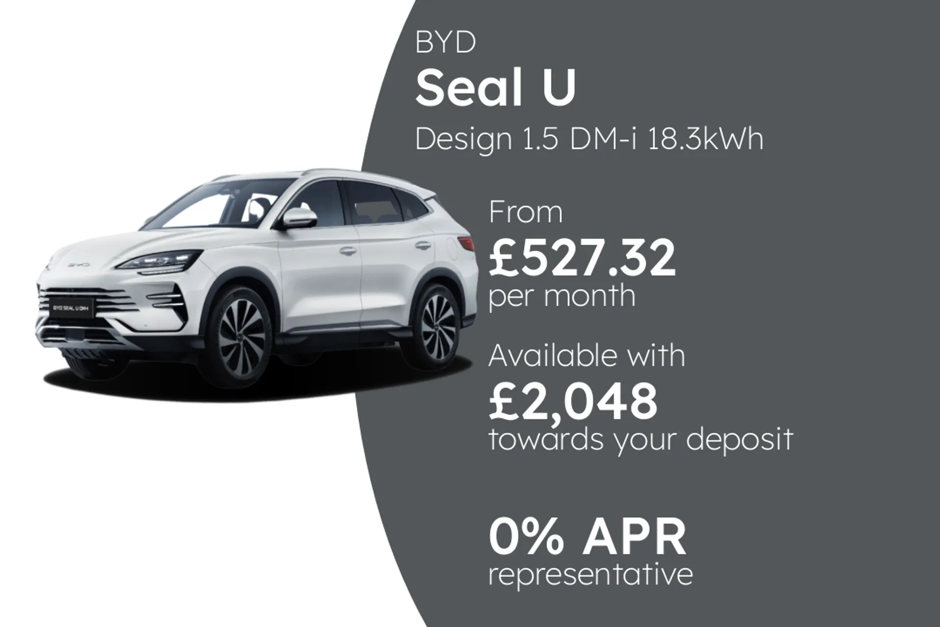 BYD Design 1.5 DM-i 18.3kWh Design CVT Auto AWD Euro 6 5dr PCP Finance Offer From £527.32 Per Month