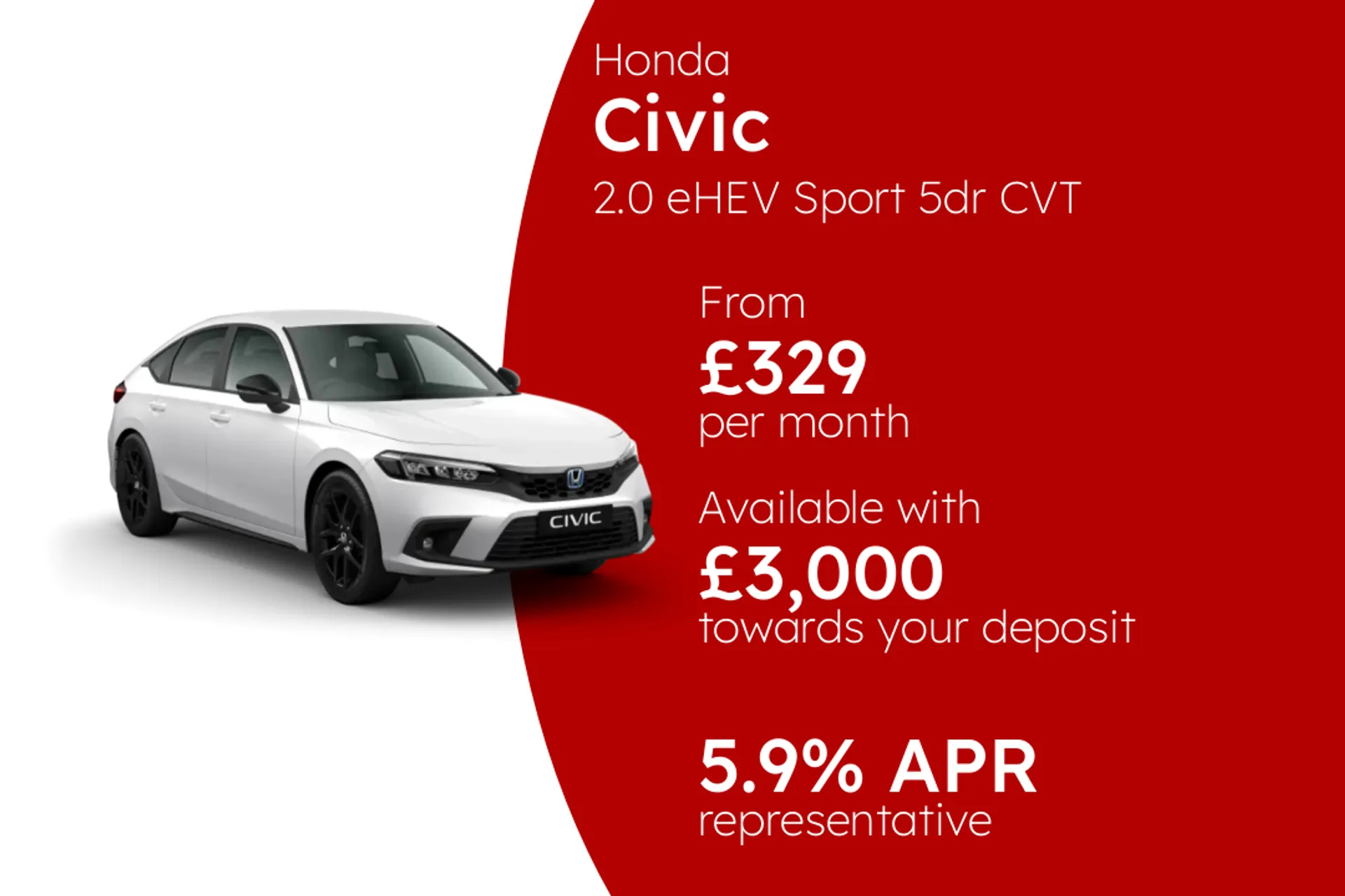 Honda 2.0 eHEV Sport 5dr CVT PCP Finance Offer From £329.00 Per Month