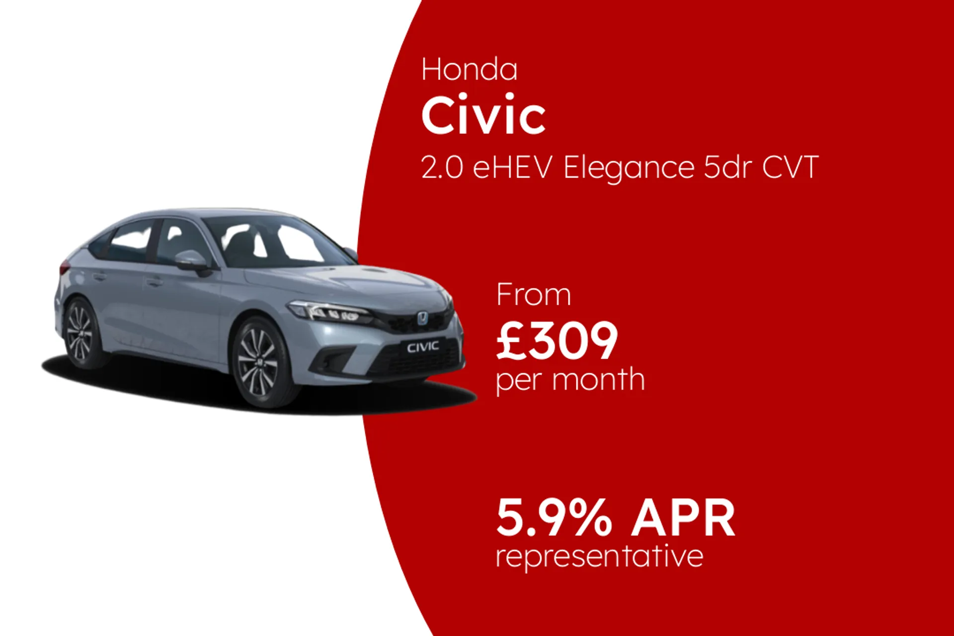 Honda 2.0 eHEV Elegance 5dr CVT PCP Finance Offer From £309.00 Per Month  
