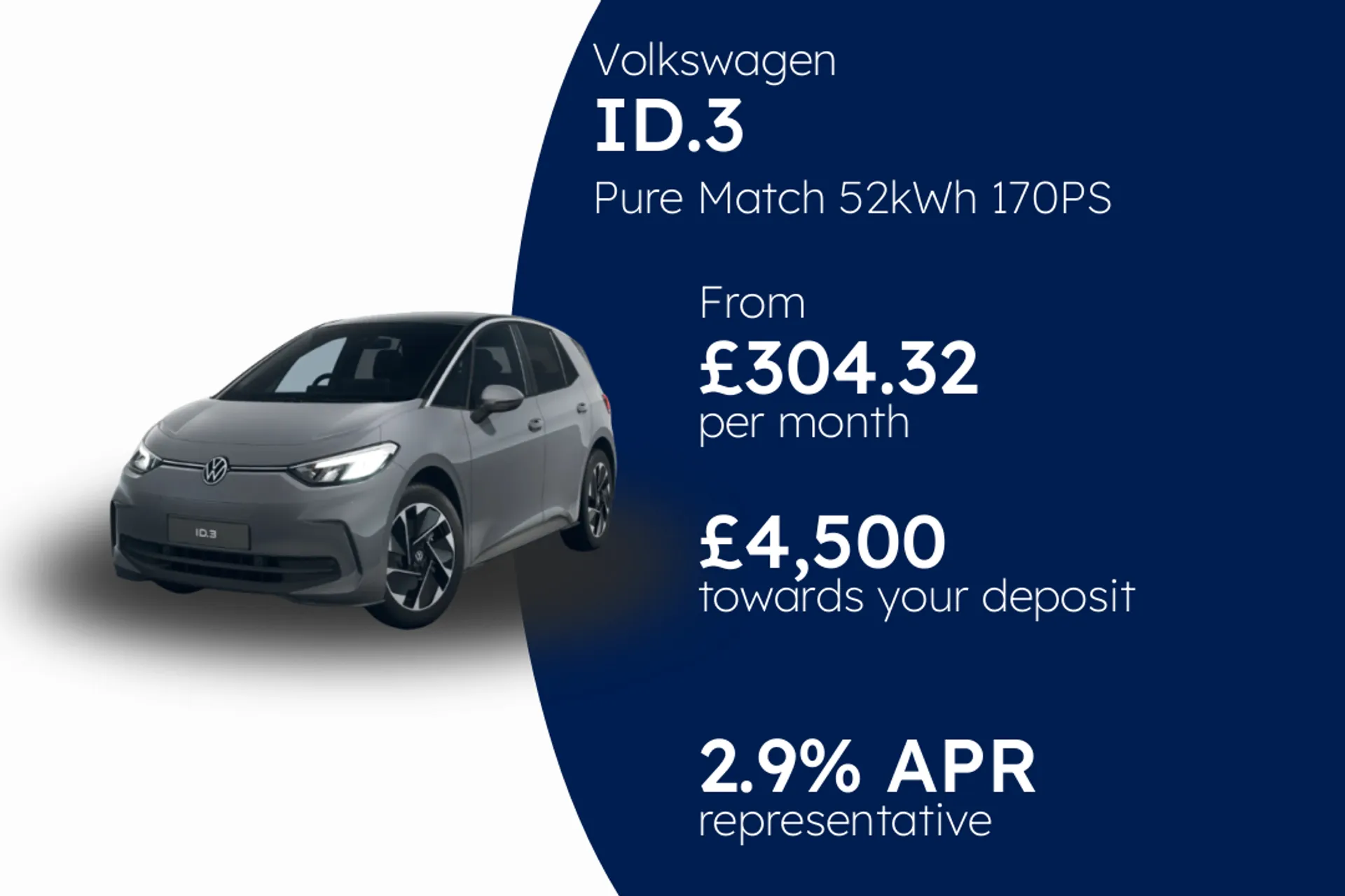 Volkswagen Pure Match 52kWh 170PS 1-speed automatic 5 Door PCP Finance Offer From £304.32 Per Month