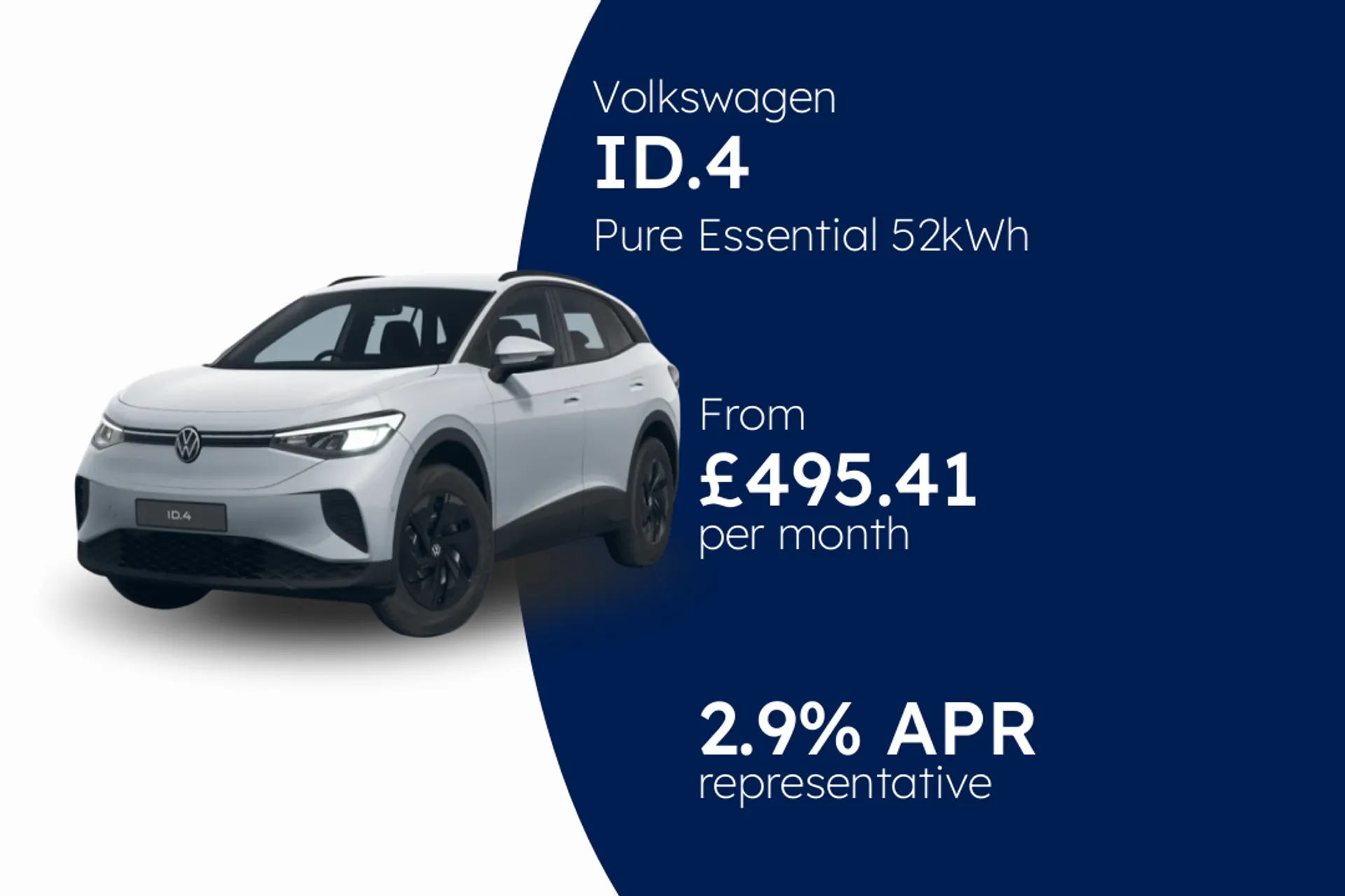 Volkswagen Pure Essential 52kWh 170PS 1-speed automatic 5 Door PCP Finance Offer From £495.41 Per Month