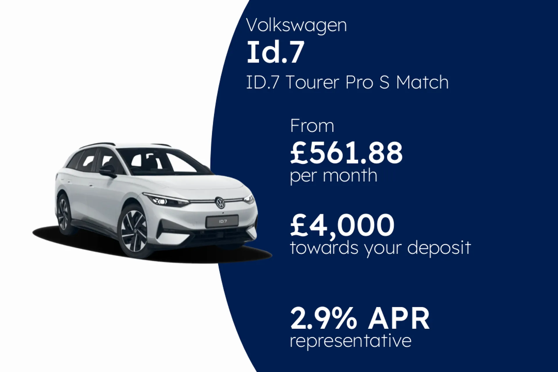 Volkswagen ID.7 Tourer Pro S Match 86kWh Plus S 286PS 1-speed automatic 5 Door PCP Finance Offer From £561.88 Per Month