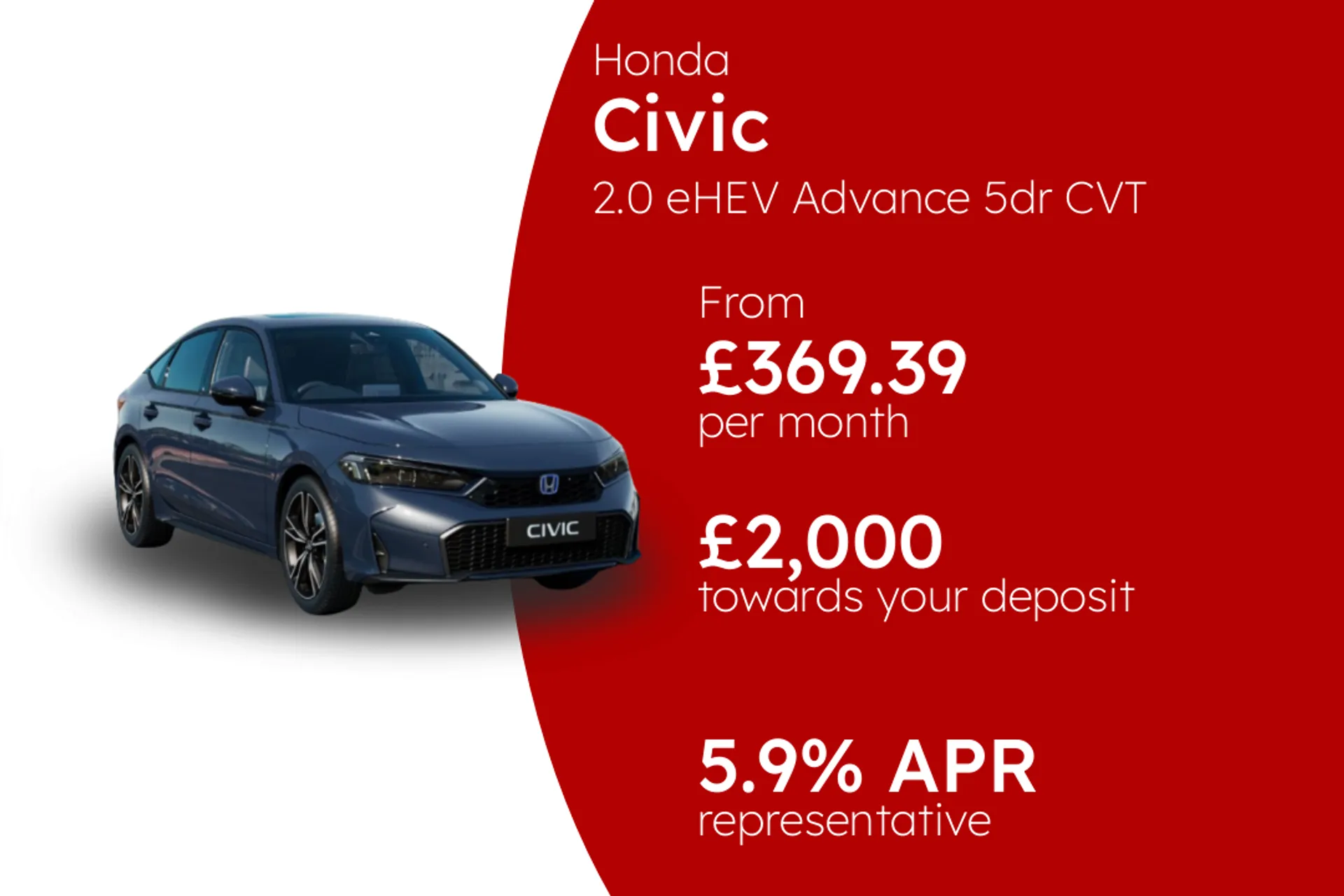 Honda 2.0 eHEV Advance 5dr CVT Blue PCP Finance Offer From £369.39 Per Month