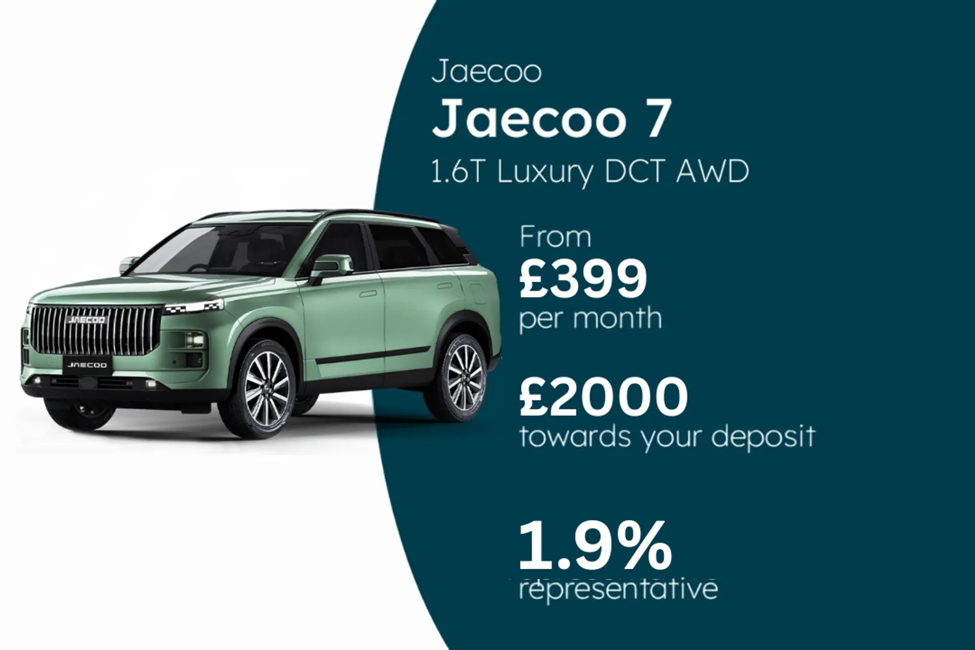 Jaecoo 1.5T SHS 18.3kWh Luxury Auto Green PCP Finance Offer From £399.00 Per Month  