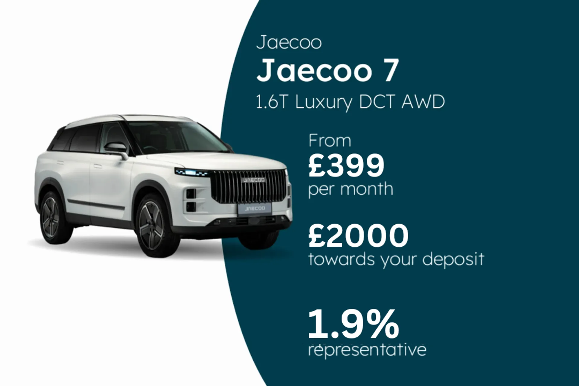 Jaecoo 1.5T SHS 18.3kWh Luxury Auto White PCP Finance Offer From £399.00 Per Month