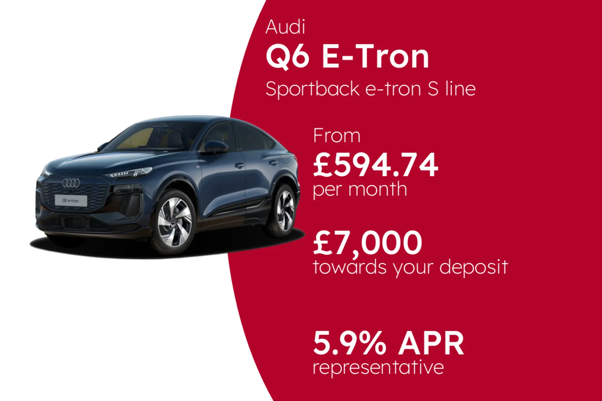 Audi Sportback e-tron S line PCP Finance Offer From £594.74 Per Month  