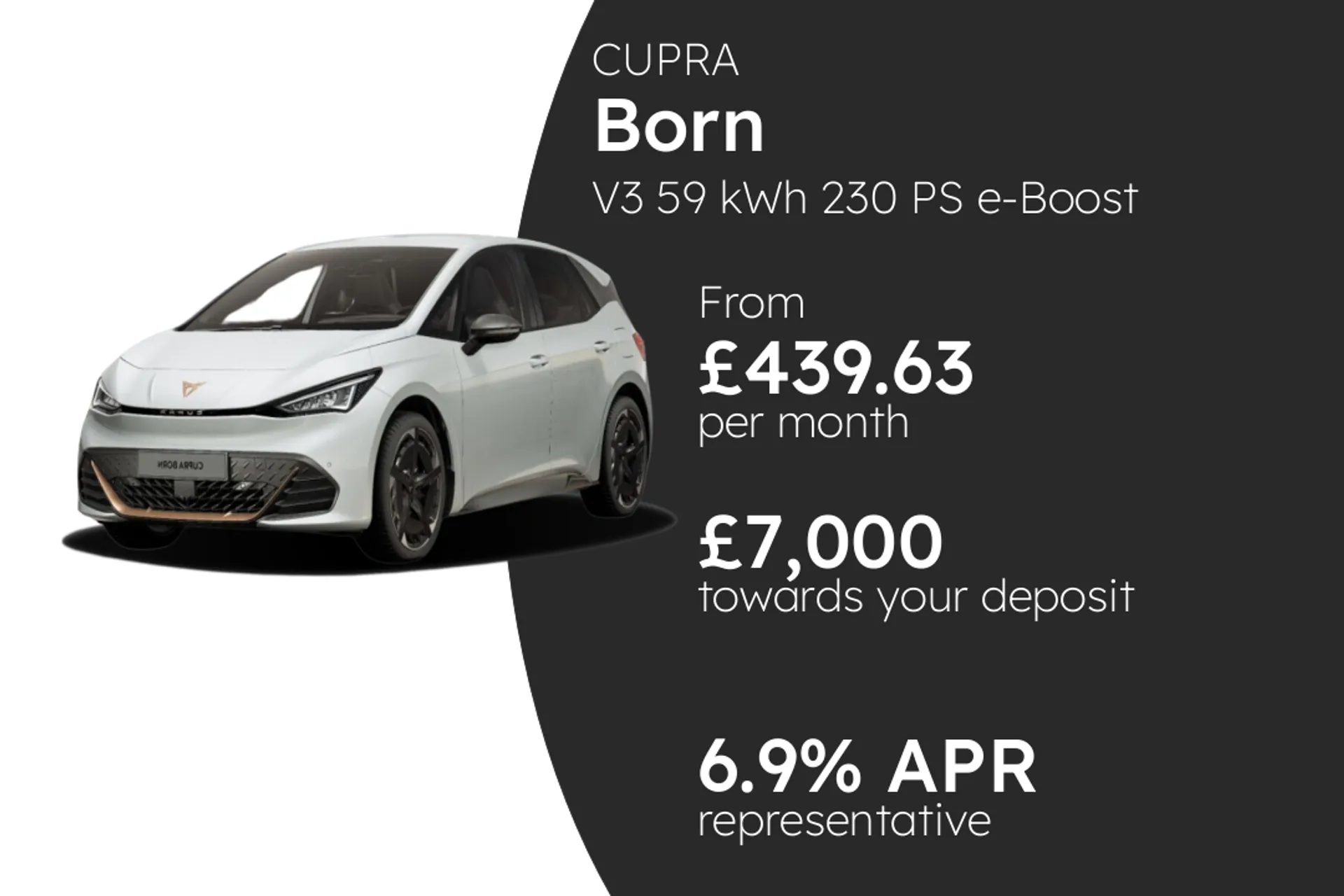 CUPRA V3 59 kWh 230 PS e-Boost 1 PCP Finance Offer From £439.63 Per Month