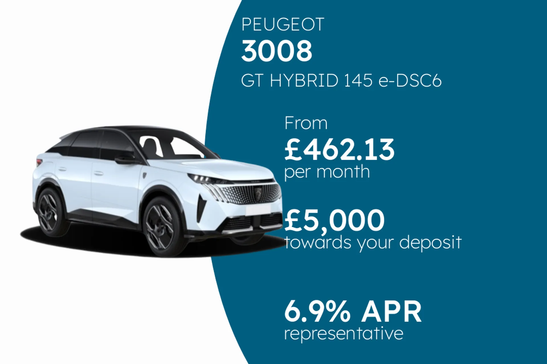 PEUGEOT GT HYBRID 145 e-DSC6 PCP Finance Offer From £462.13 Per Month  