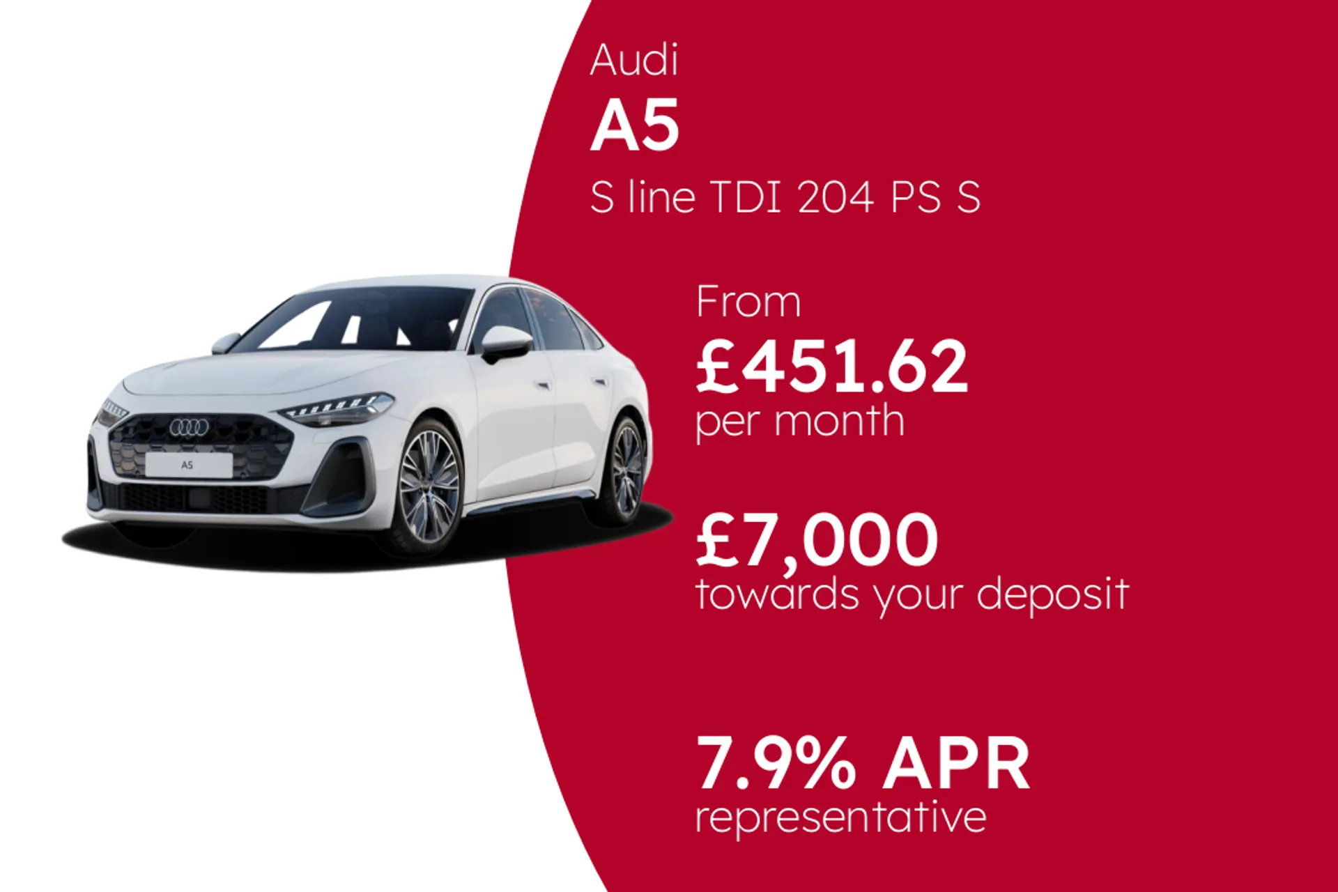 Audi S line TDI 204 PS S tronic (Metallic Paint) PCP Finance Offer From £451.62 Per Month  