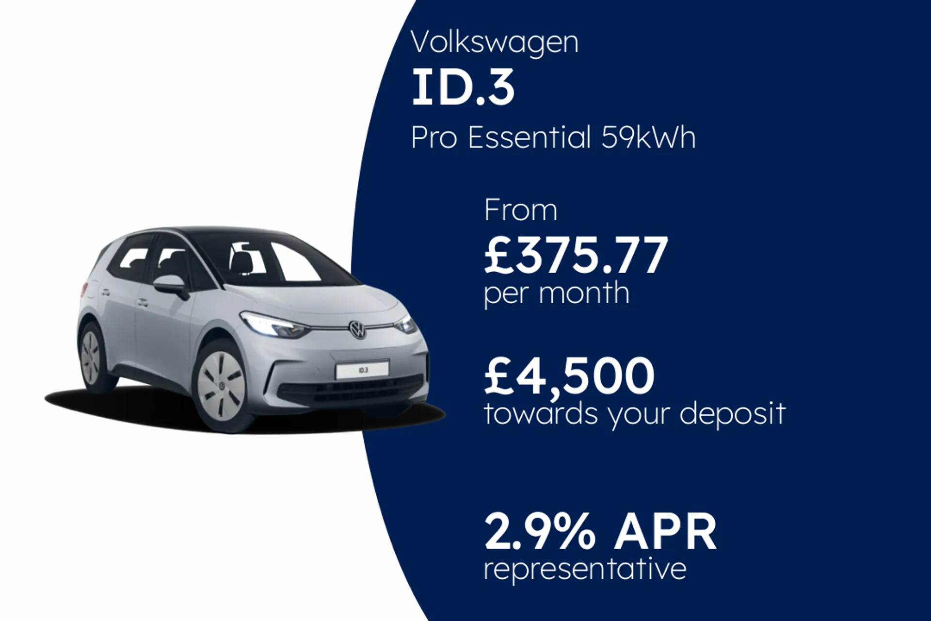 Volkswagen Pro Essential 59kWh 204PS 1-speed automatic 5 Door PCP Finance Offer From £375.77 Per Month  