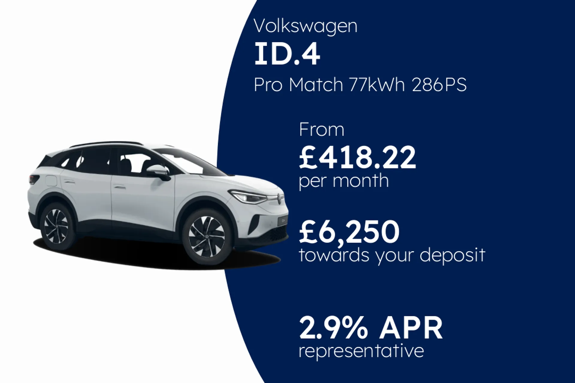 Volkswagen Pro Match 77kWh 286PS 1-speed automatic 5 Door PCP Finance Offer From £418.22 Per Month  
