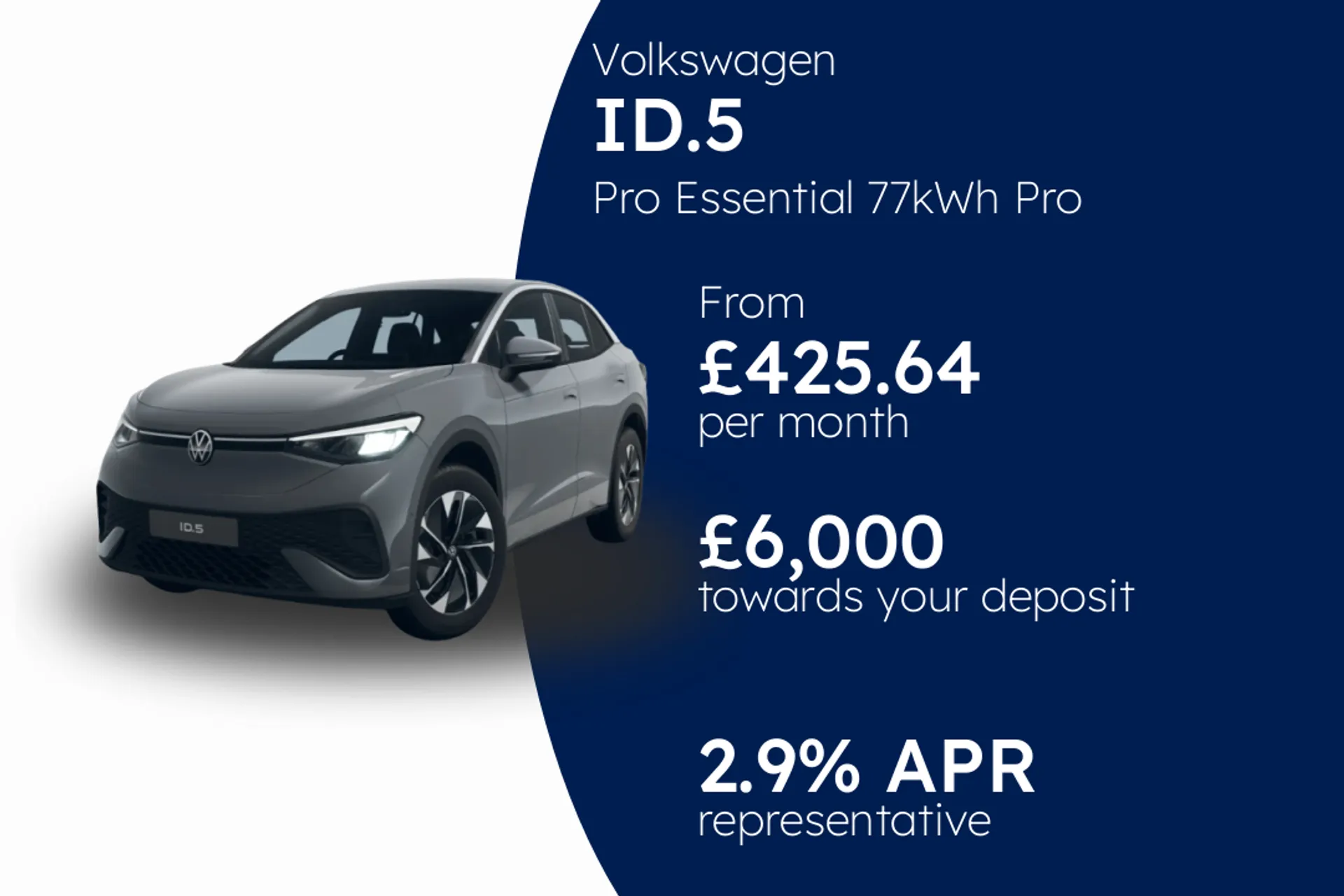 Volkswagen Pro Essential 77kWh Pro 286PS 1-speed automatic 5 Door PCP Finance Offer From £425.64 Per Month  
