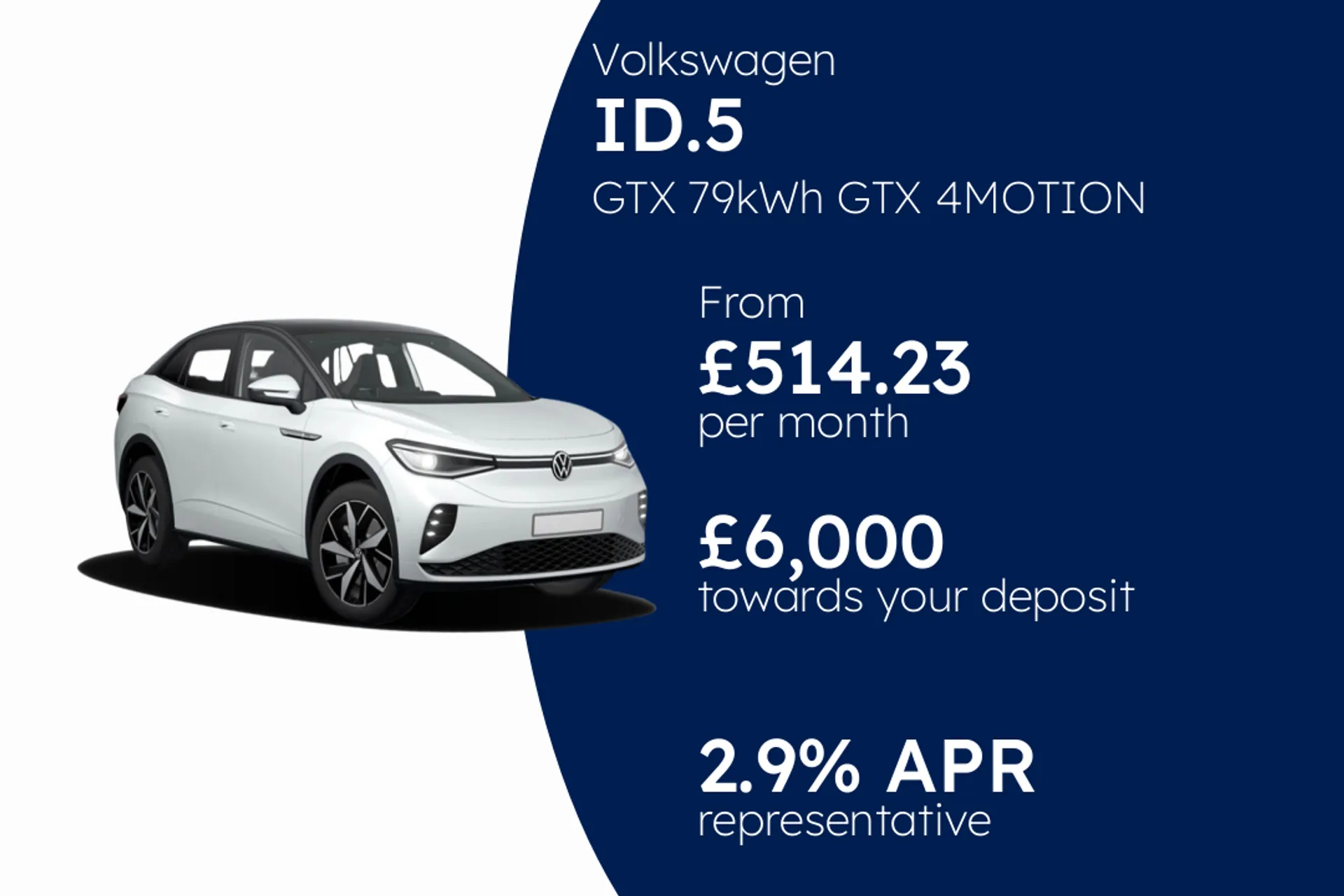 Volkswagen GTX 79kWh GTX 4MOTION 340PS 1-speed automatic 5 Door PCP Finance Offer From £514.23 Per Month  