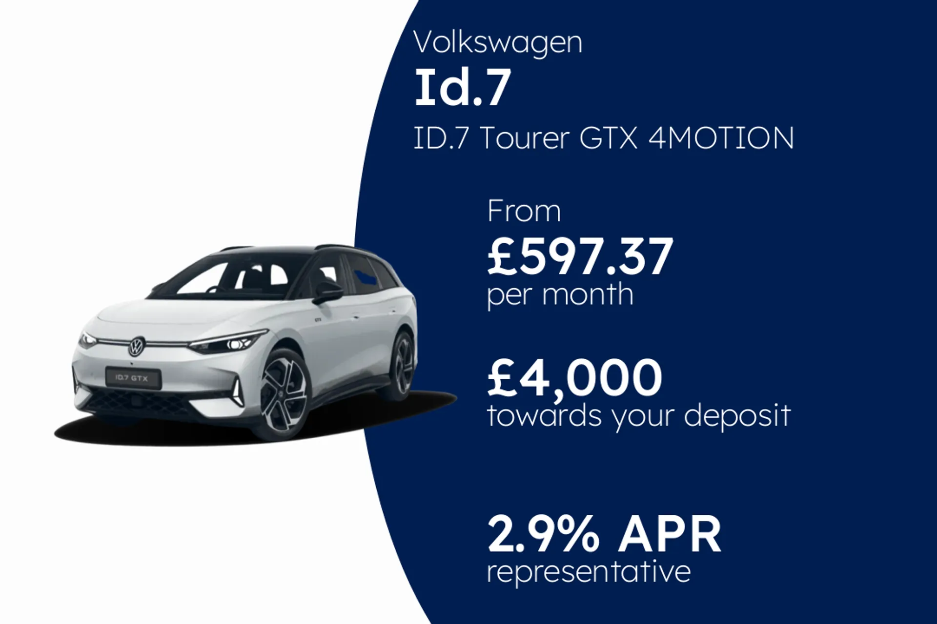 Volkswagen ID.7 Tourer GTX 4MOTION 86kWh GTX 340PS 1-speed automatic 5 Door PCP Finance Offer From £597.37 Per Month