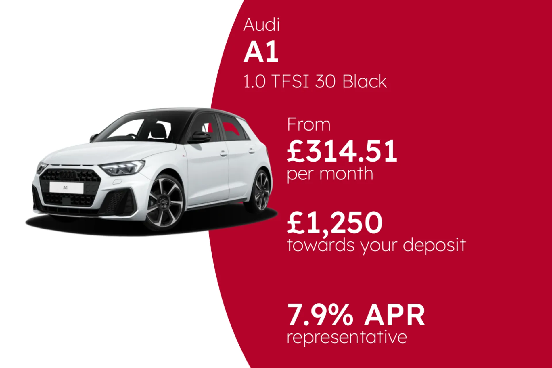 Audi 1.0 TFSI 30 Black Edition Sportback 5dr Petrol S Tronic Euro 6 (s/s) (110 ps) PCP Finance Offer From £314.51 Per Month  