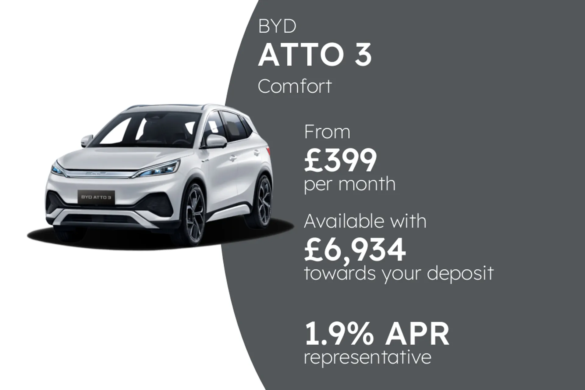 BYD Comfort PCP Finance Offer From £399.00 Per Month  