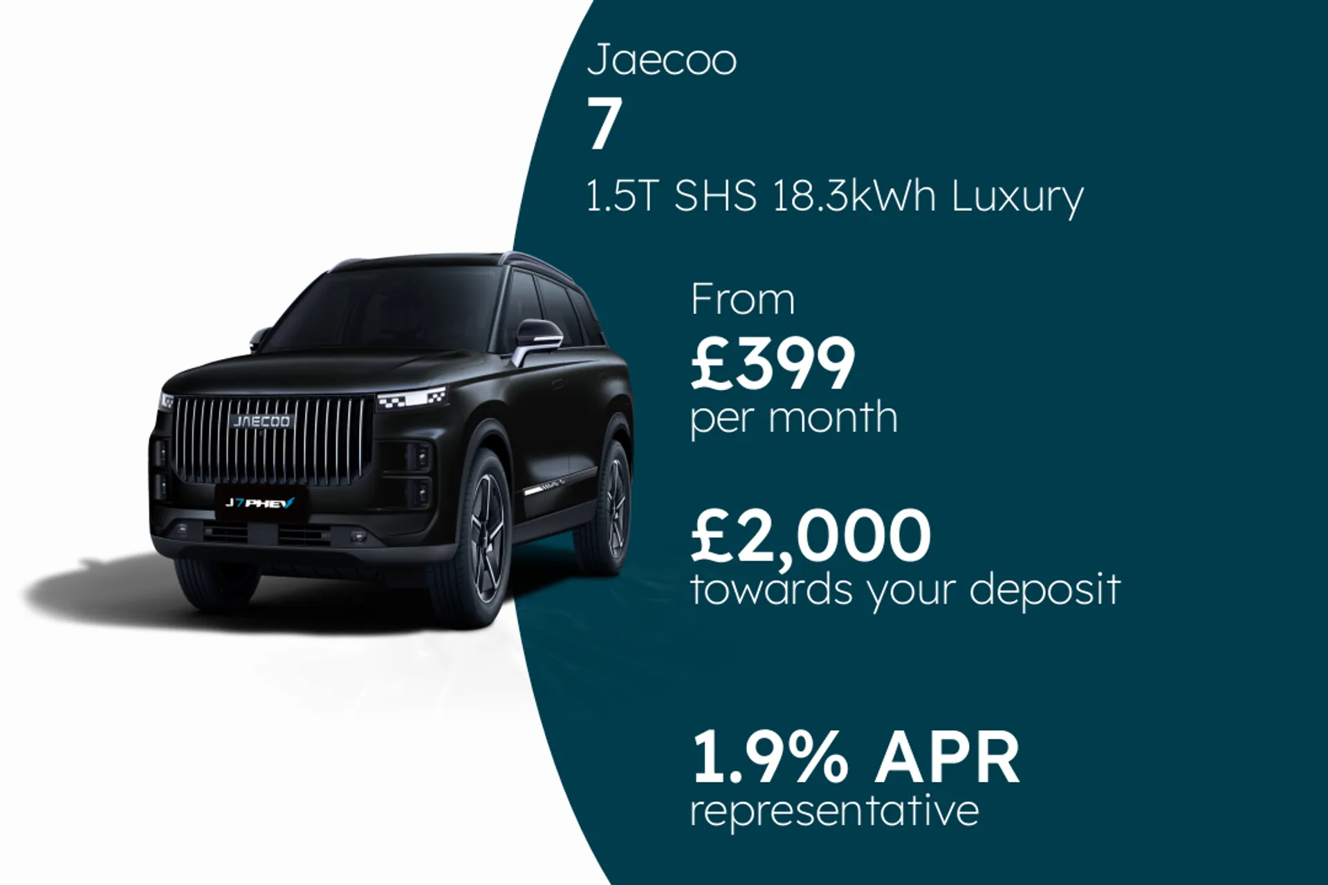 Jaecoo 1.5T SHS 18.3kWh Luxury Auto Black PCP Finance Offer From £399.00 Per Month  