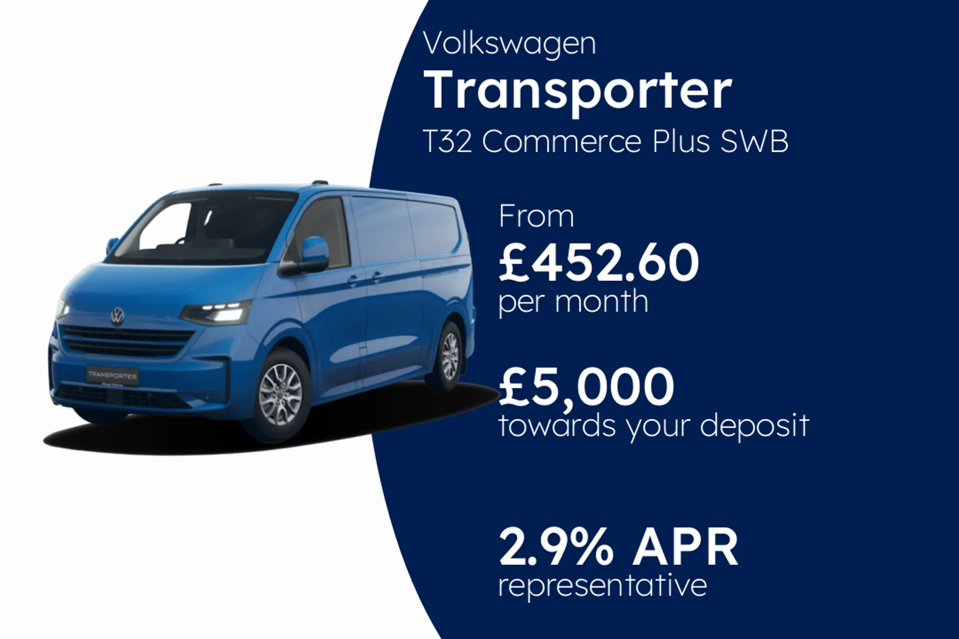Volkswagen T32 Commerce Plus SWB 136 PS 65 kWh Electric 1sp Automatic PCP Finance Offer From £452.60 Per Month  