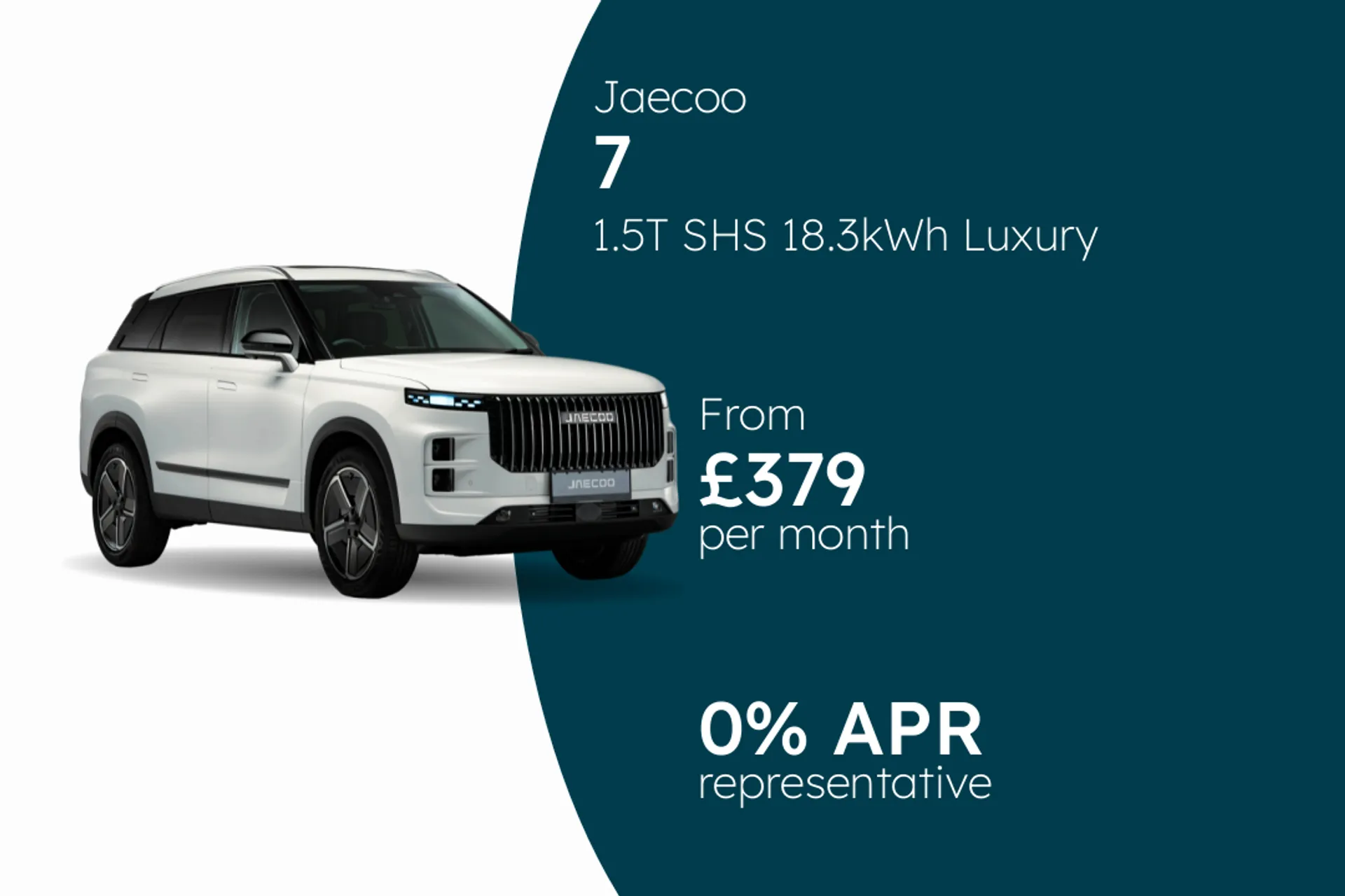 Jaecoo 1.5T SHS 18.3kWh Luxury  PCP Finance Offer From £379.00 Per Month 0.00%