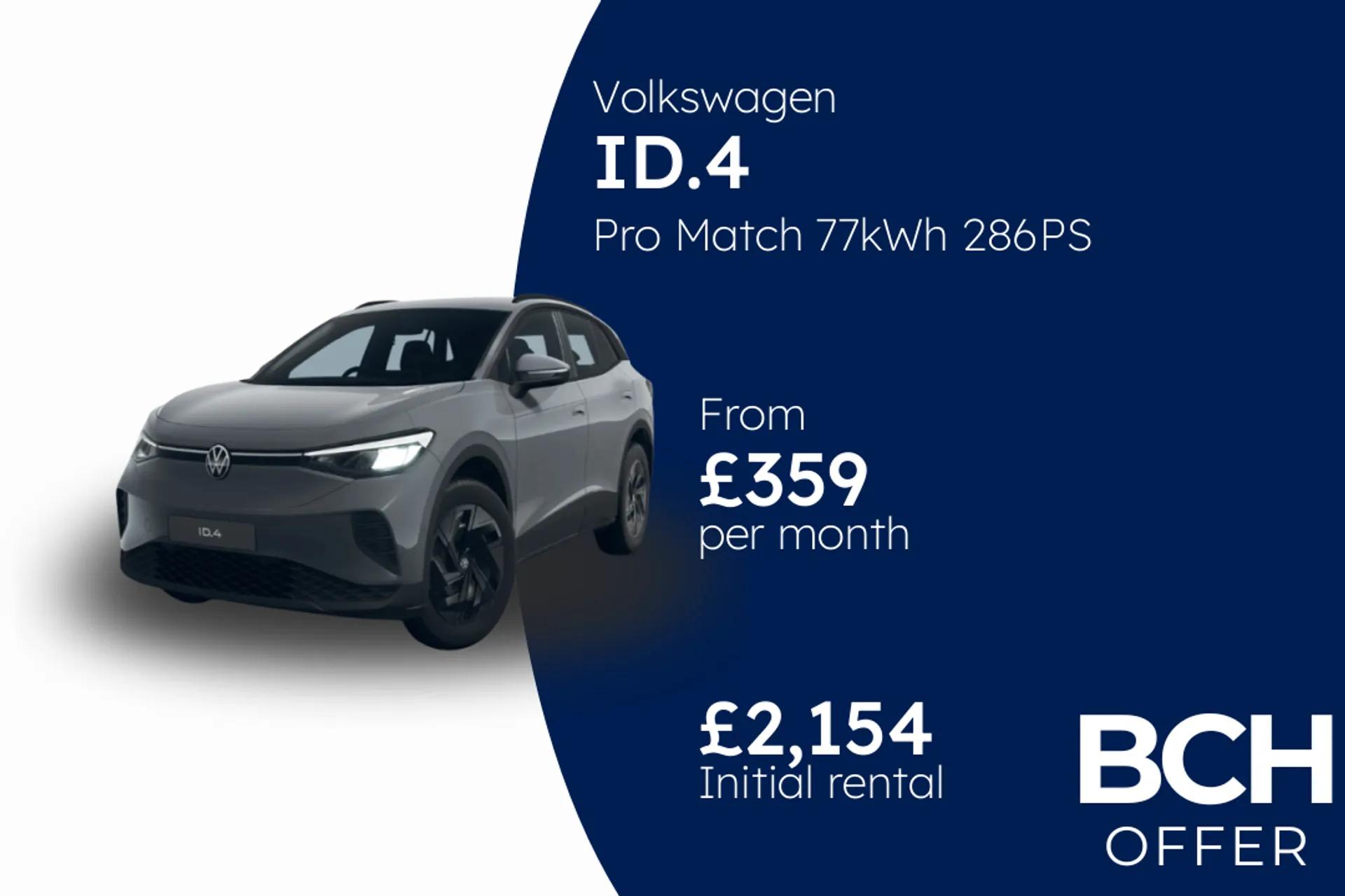 Volkswagen Pro Match 77kWh 286PS one-speed automatic five-foor BCH Finance Offer From £359.00 Per Month  