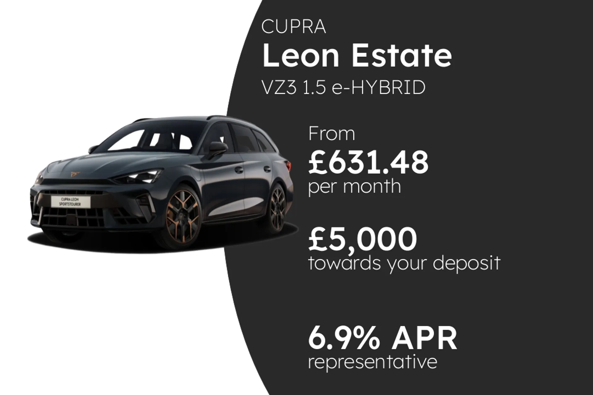 CUPRA VZ3 1.5 e-HYBRID DSG-auto 272PS1 PCP Finance Offer From £631.48 Per Month 6.90%