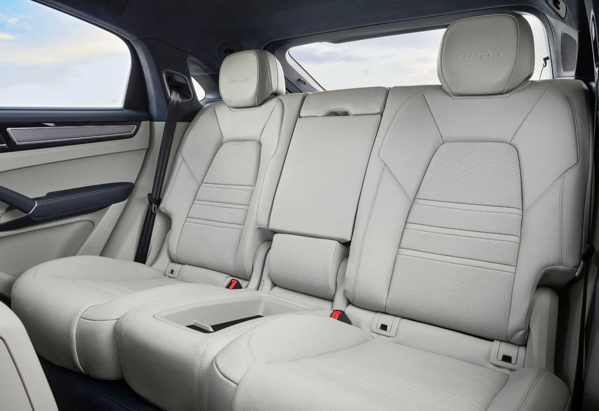 Interior back seat view of a porsche cayenne coupe
