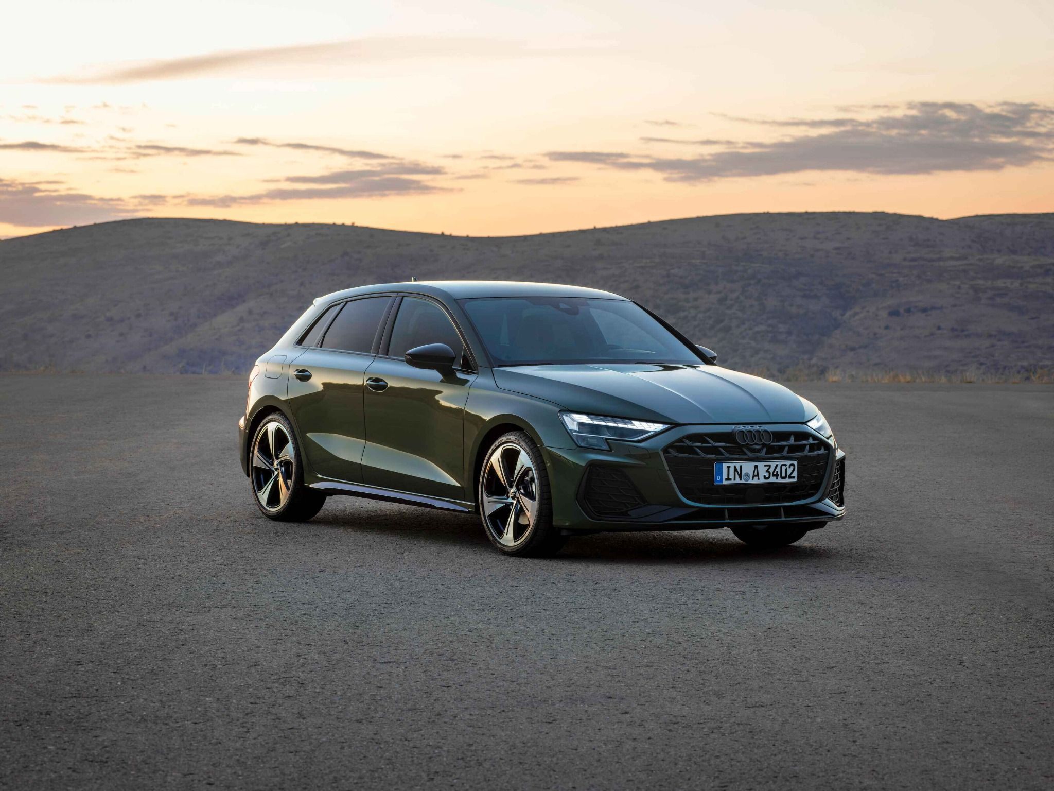 black audi a3 sportback front and side in a desert